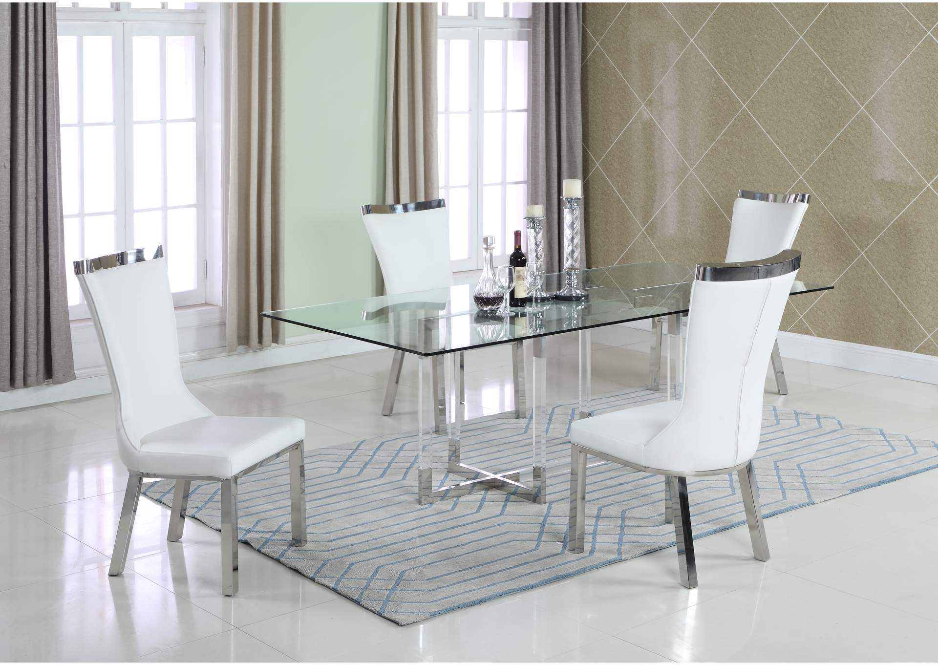 Contemporary Dining Set With 42" 72" Glass Table & 4 Side Chairs image 1