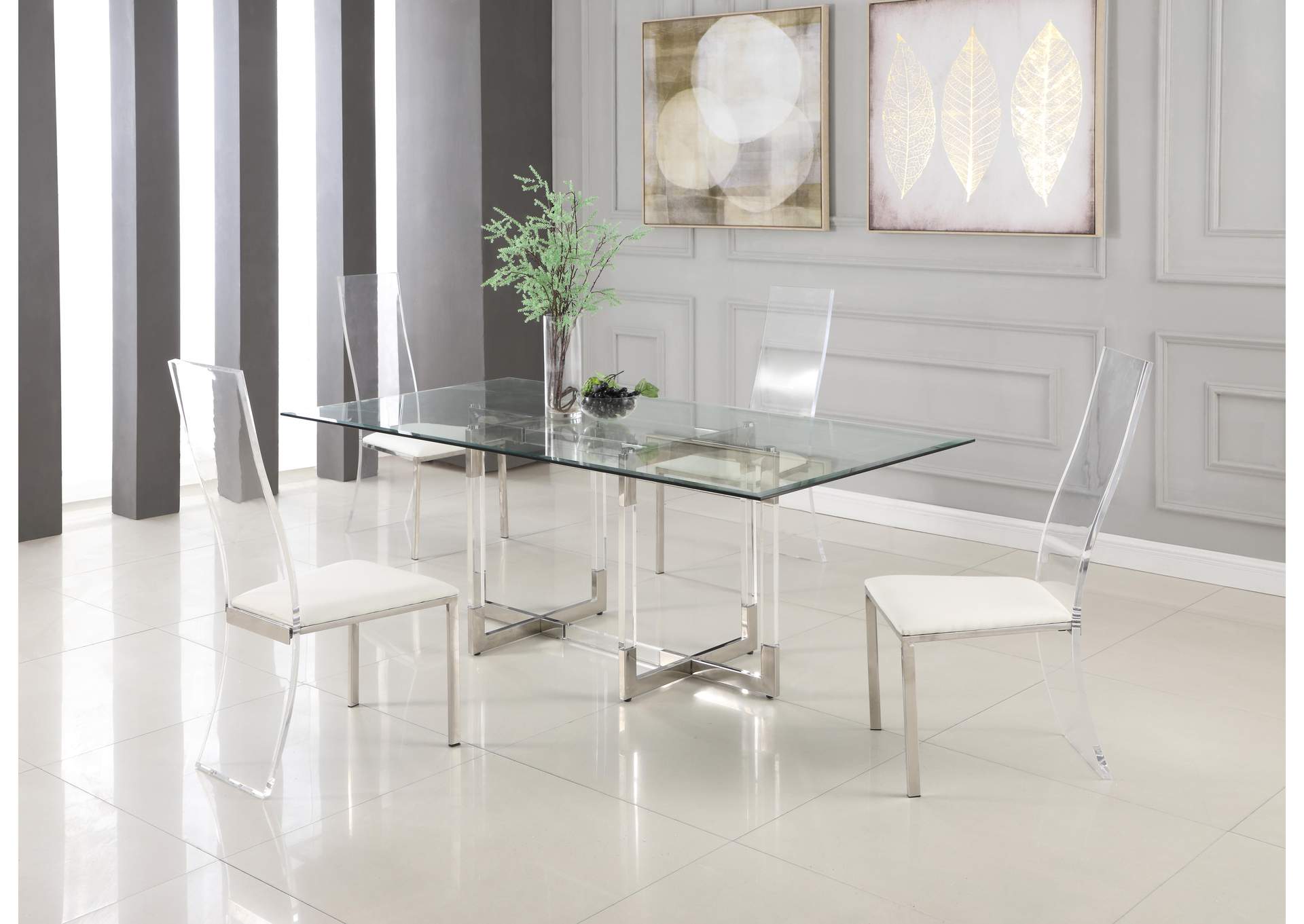 Contemporary Dining Set With 42" 72" Glass Table & 4 Chairs image 1