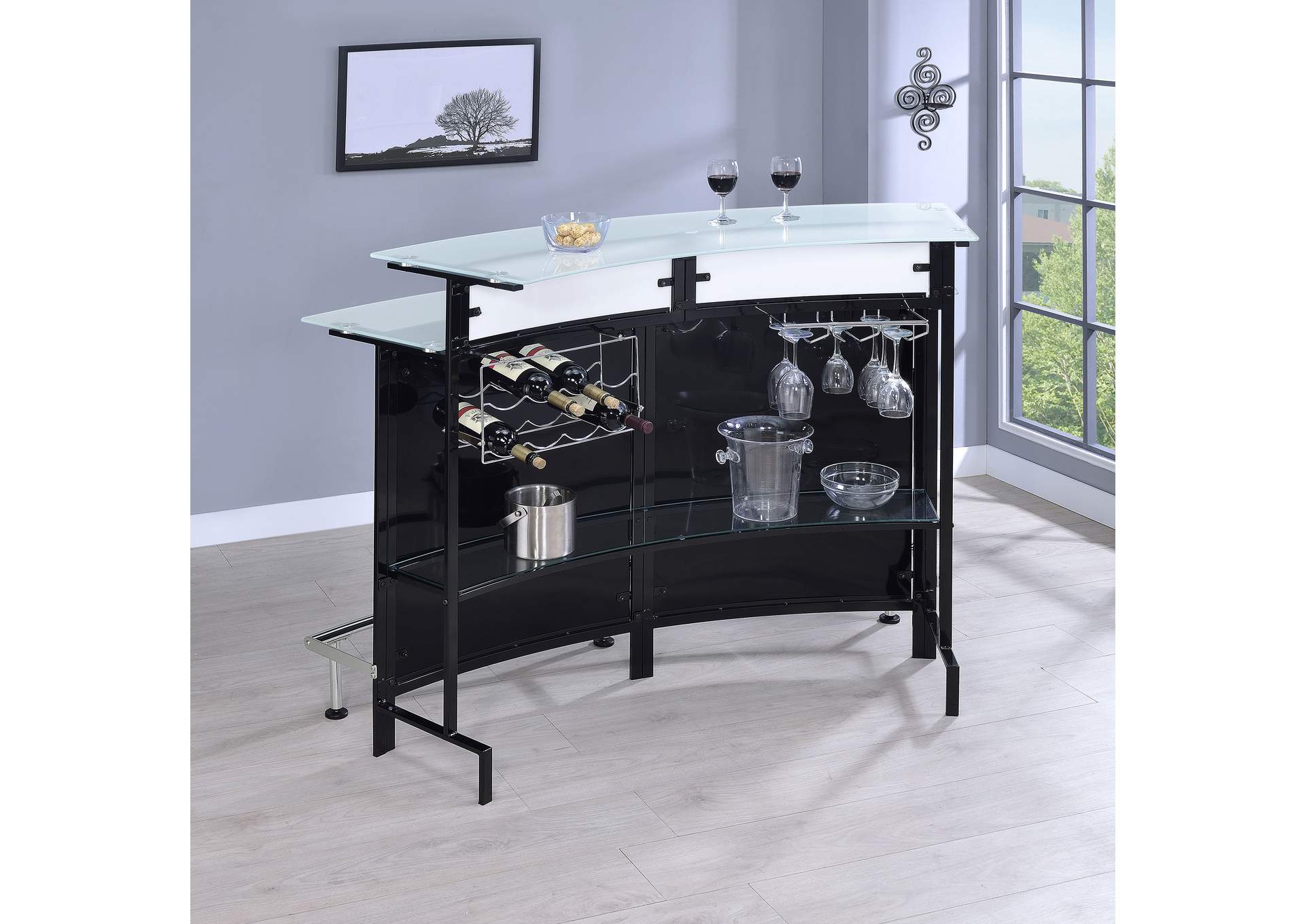 Keystone Curved Glass Top Home Bar Wine Cabinet Black