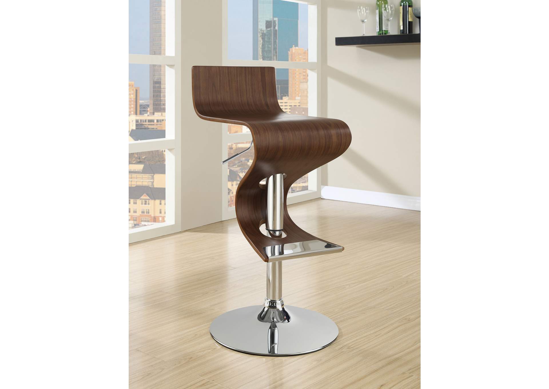 Covina Adjustable Bar Stool Walnut and Chrome