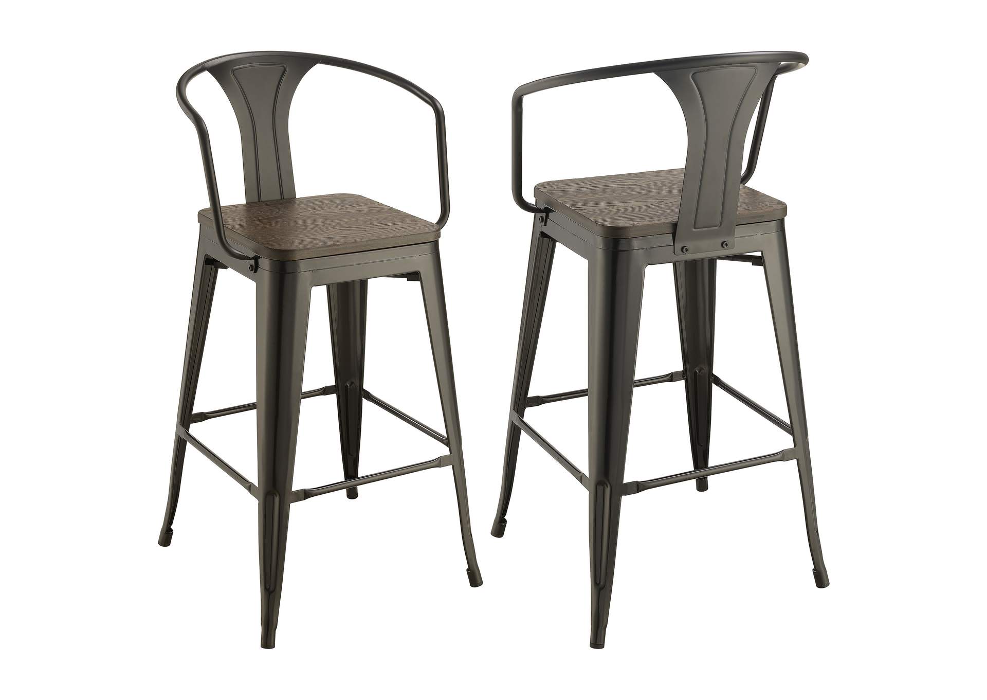 Cavalier Metal Bar Chair Dark Elm and Matte Black (Set of 2)