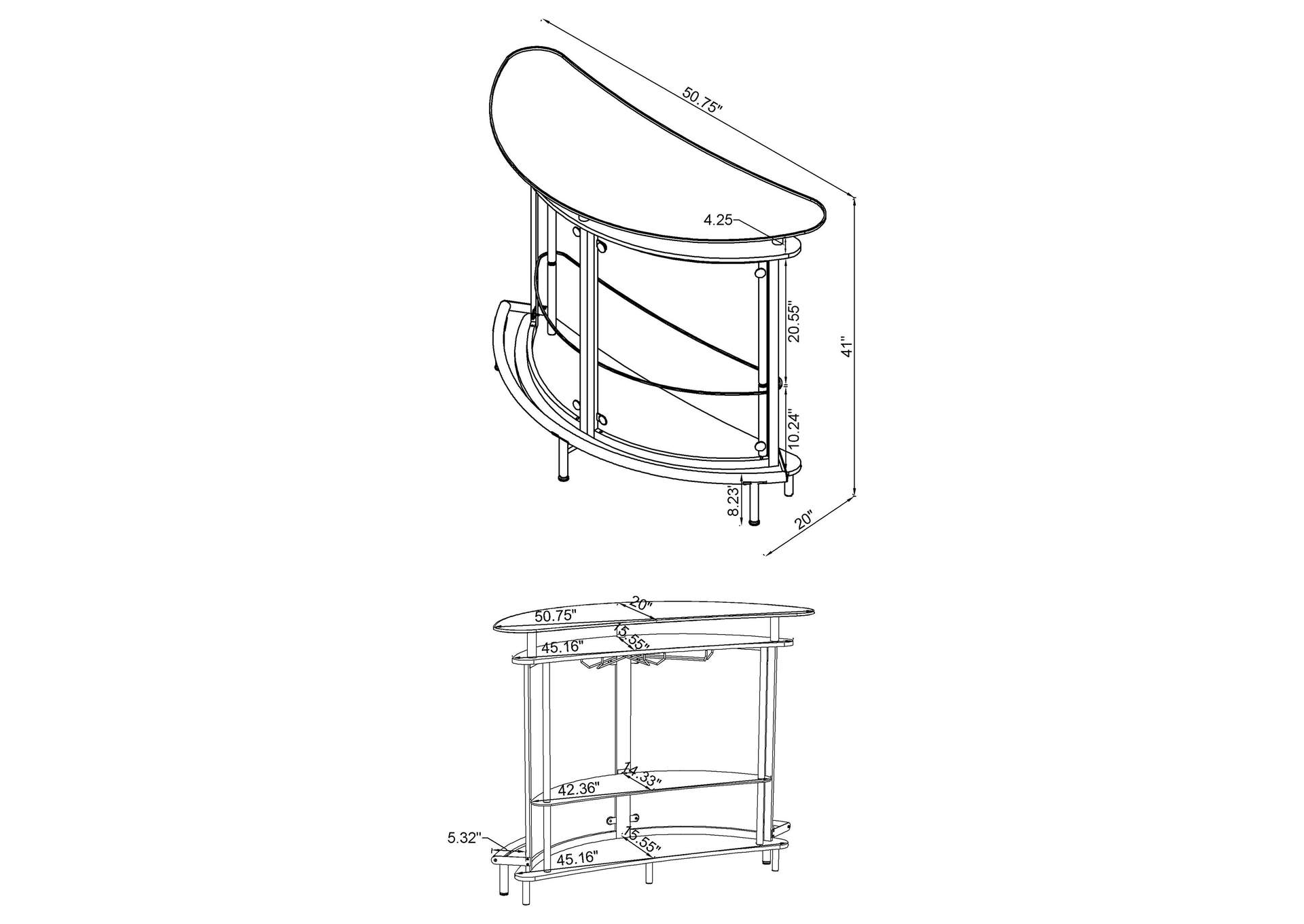 Amarillo 2-tier Bar Unit White and Chrome