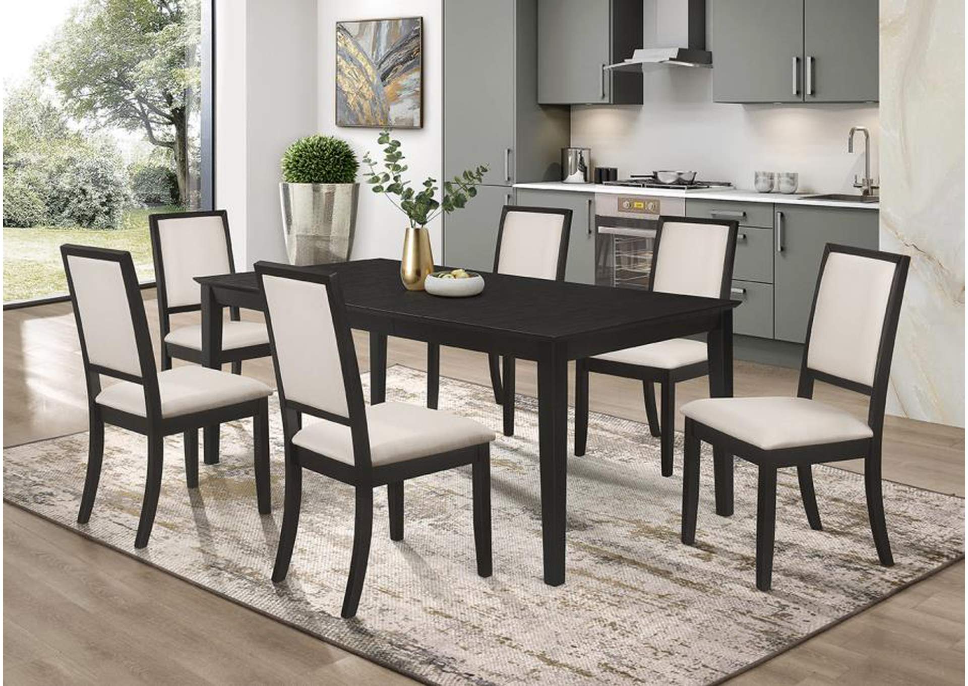 Louise 7-piece Rectangular Dining Set Black and Cream image 1
