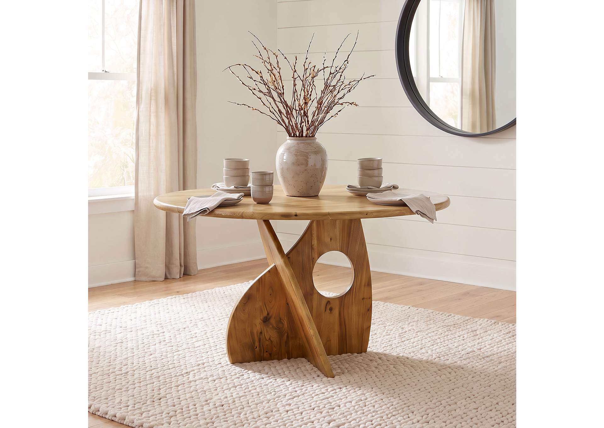 Snyder Round Pedestal Solid Wood Dining Table Natural Acacia image 3