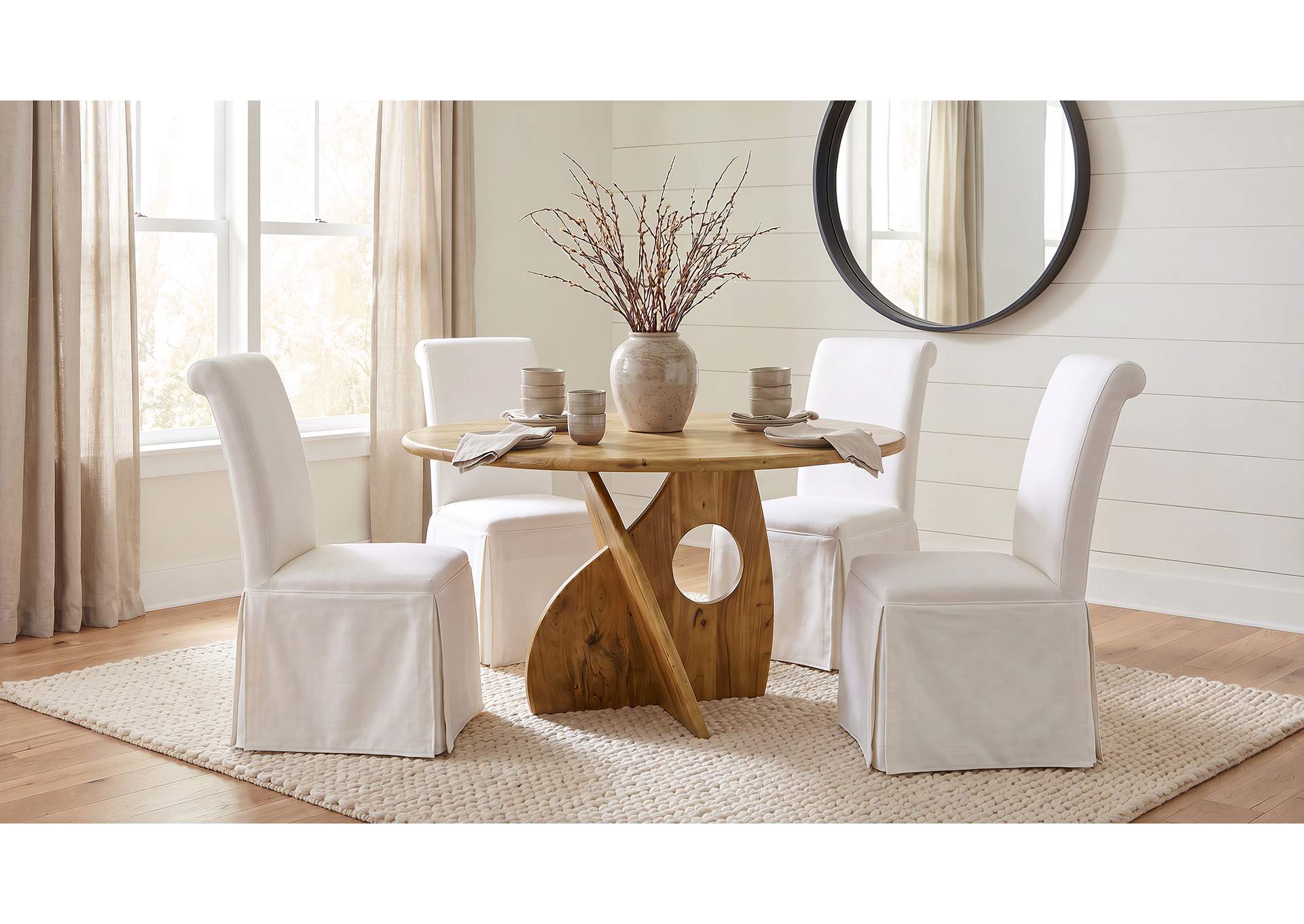 Snyder Round Pedestal Solid Wood Dining Table Natural Acacia image 7