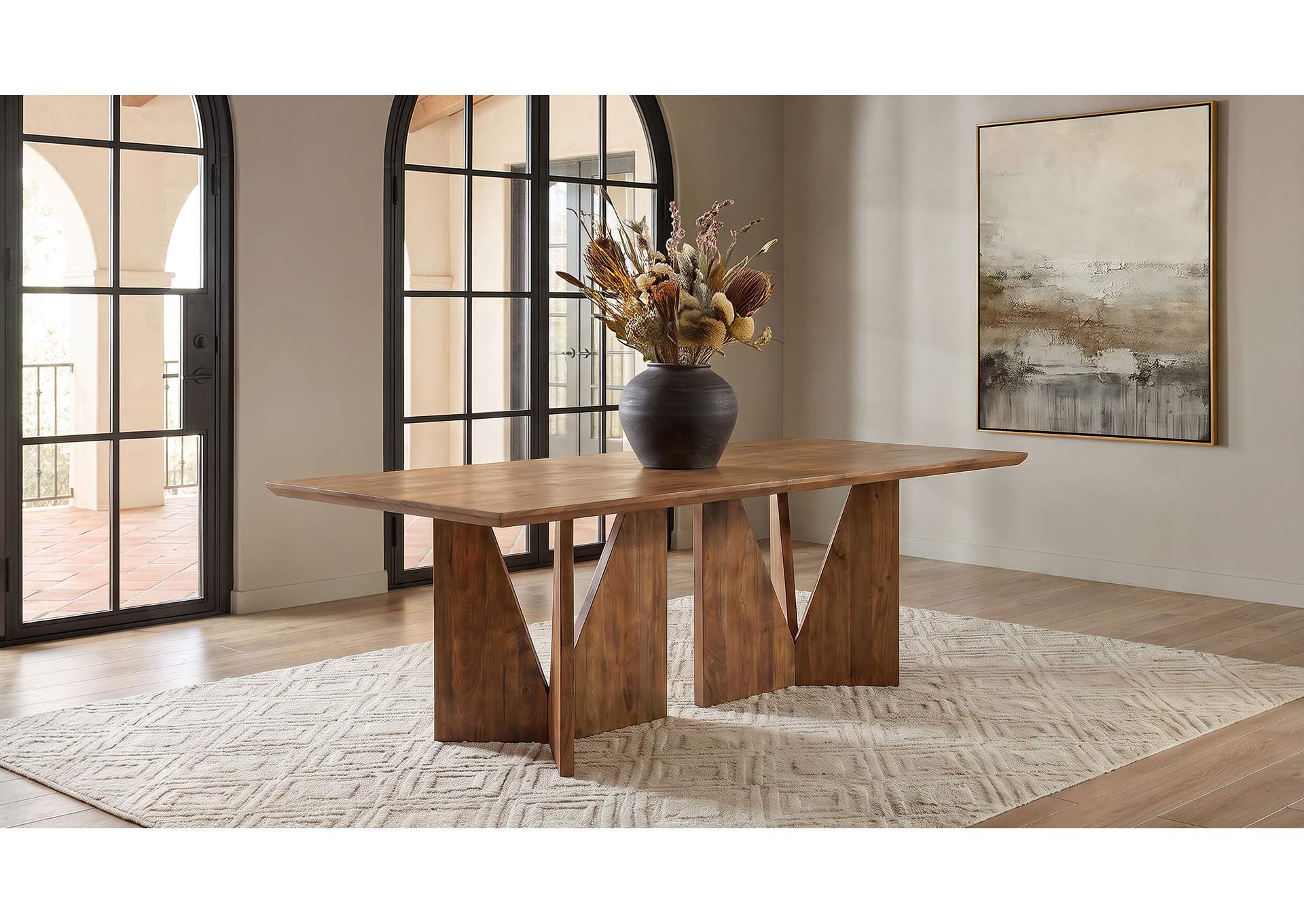 Sosa Solid Mango Wood Dining Table with Angular Base Light Brown image 3