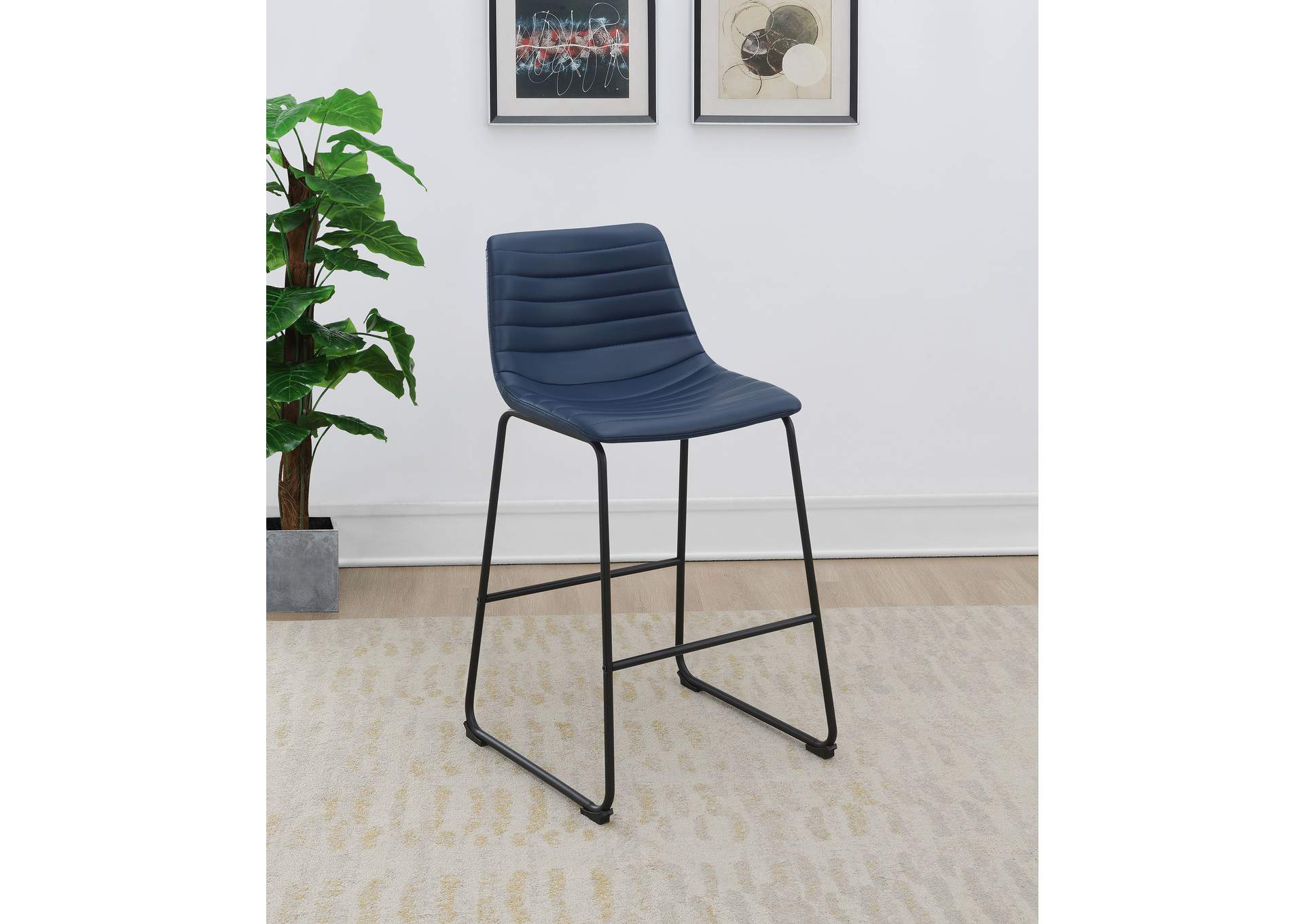 Zuni Faux Leather Upholstered Counter Chair Blue (Set of 2)