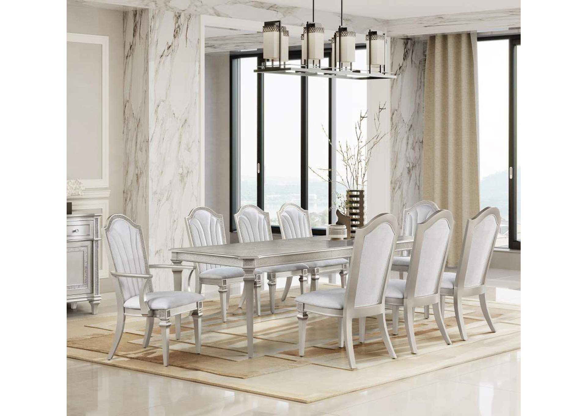 Evangeline 9piece Dining Table Set with Extension Leaf Ivory and