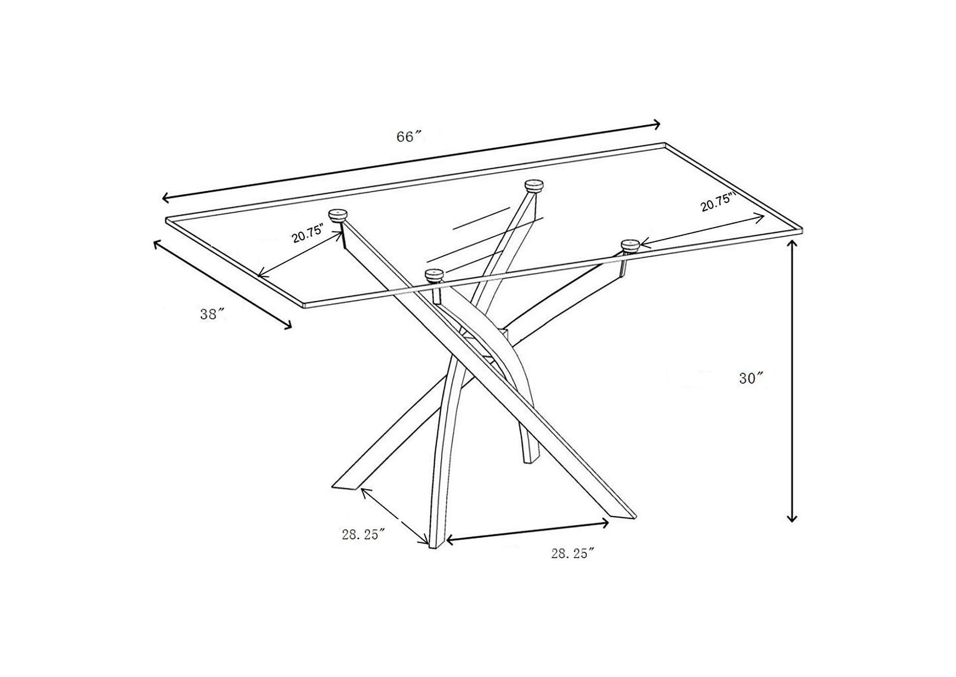 Carmelo Rectangular 66-inch Glass Top Dining Table Chrome