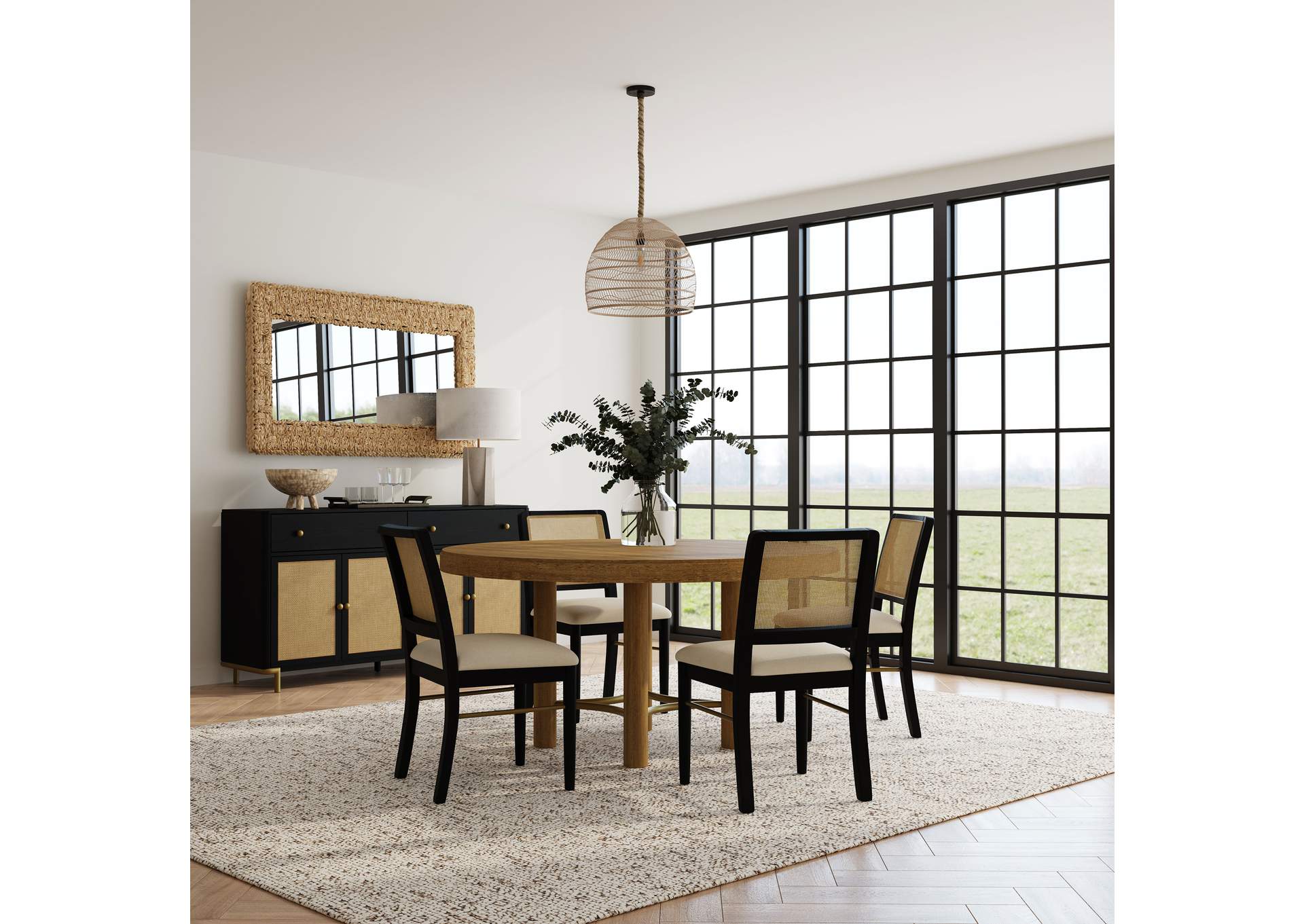 Arini 5-piece Round Dining Table Set Sand Wash and Black image 1