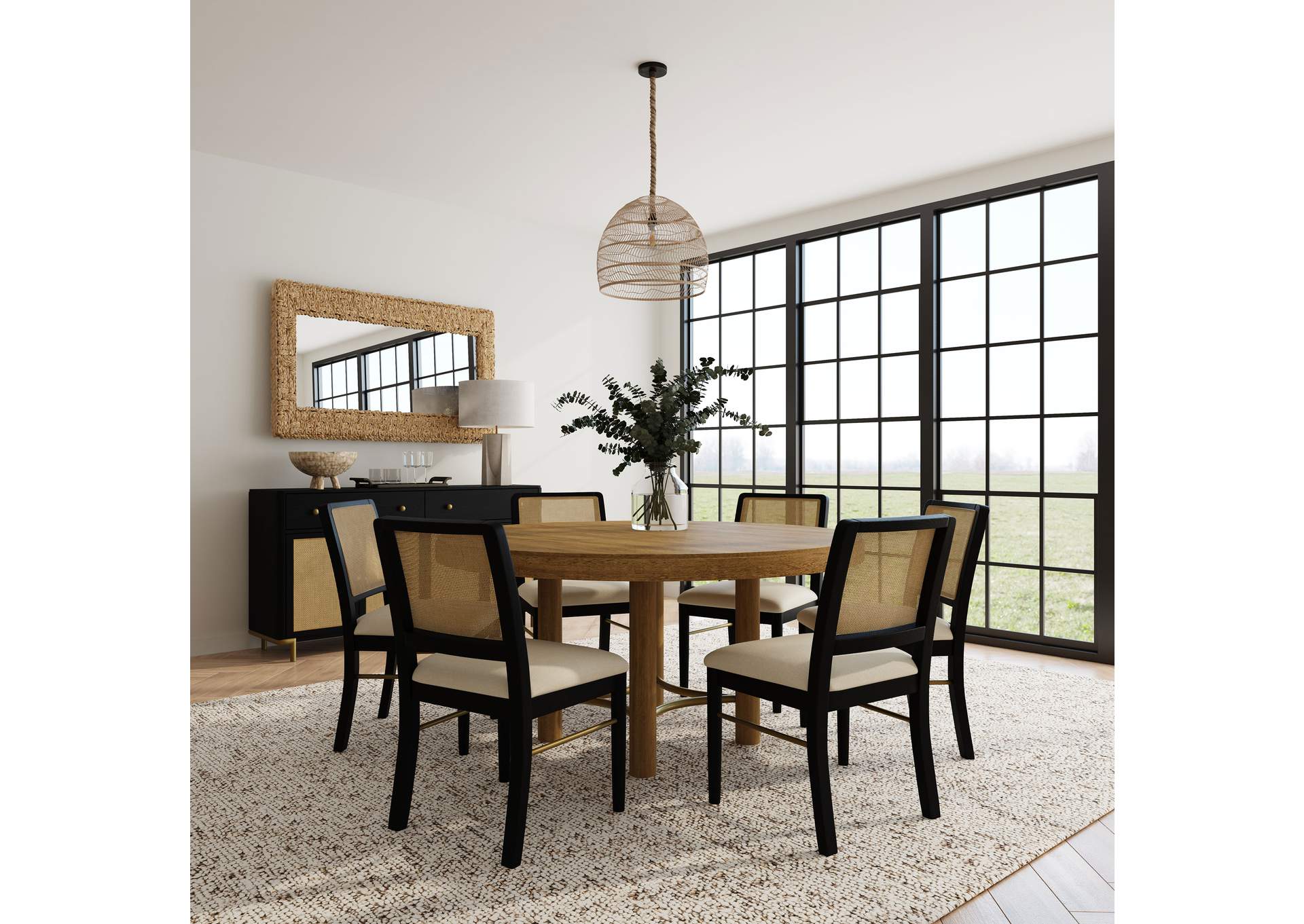 Arini 7-piece Round Dining Table Set Sand Wash and Black image 1