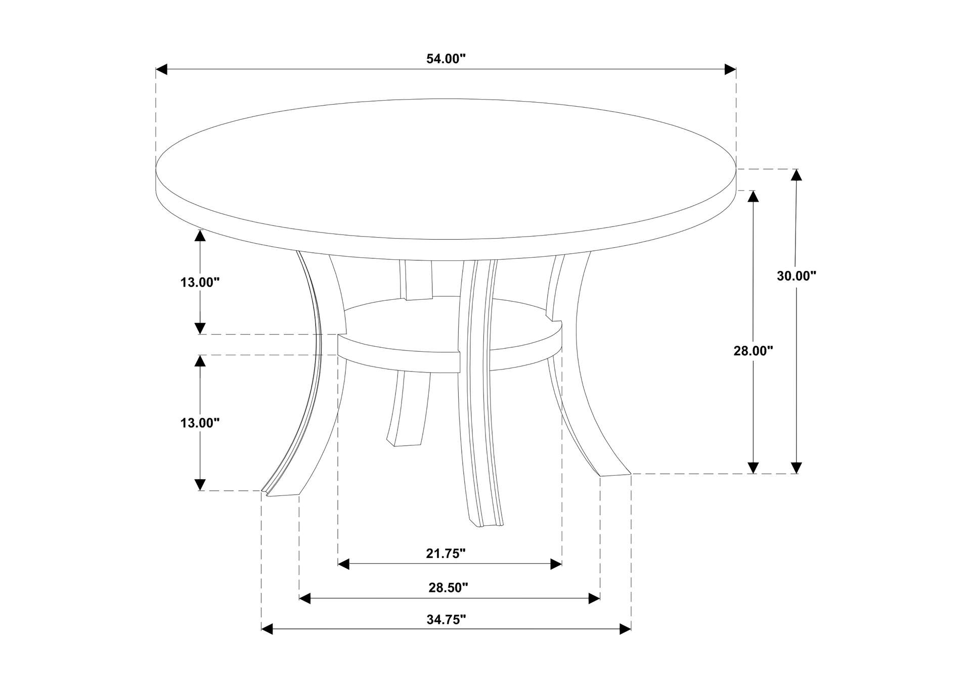 Judd 54-inch Round Dining Wood Table with Shelf Pearl White
