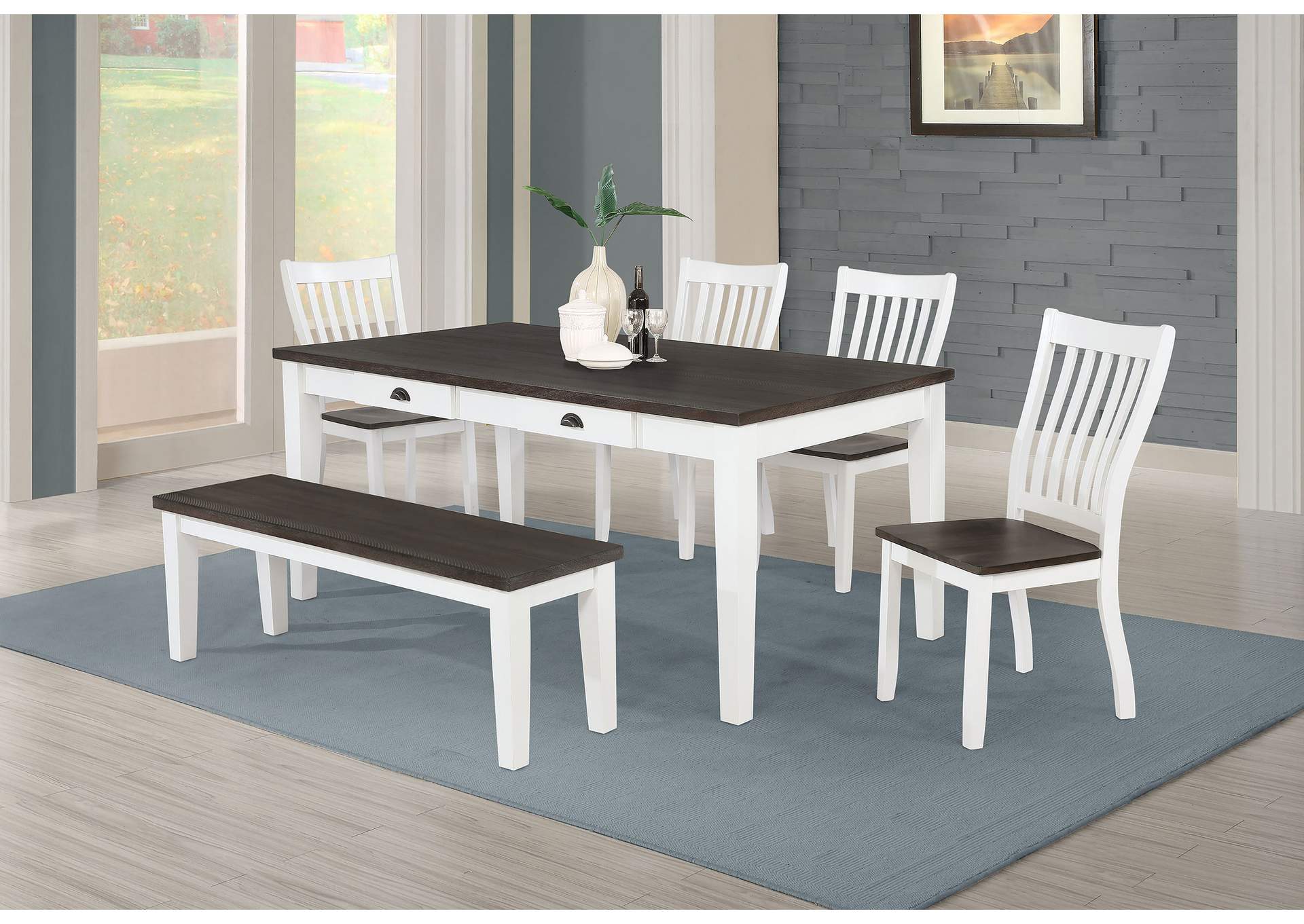 Kingman 72-inch 4-drawer Dining Table Distressed White