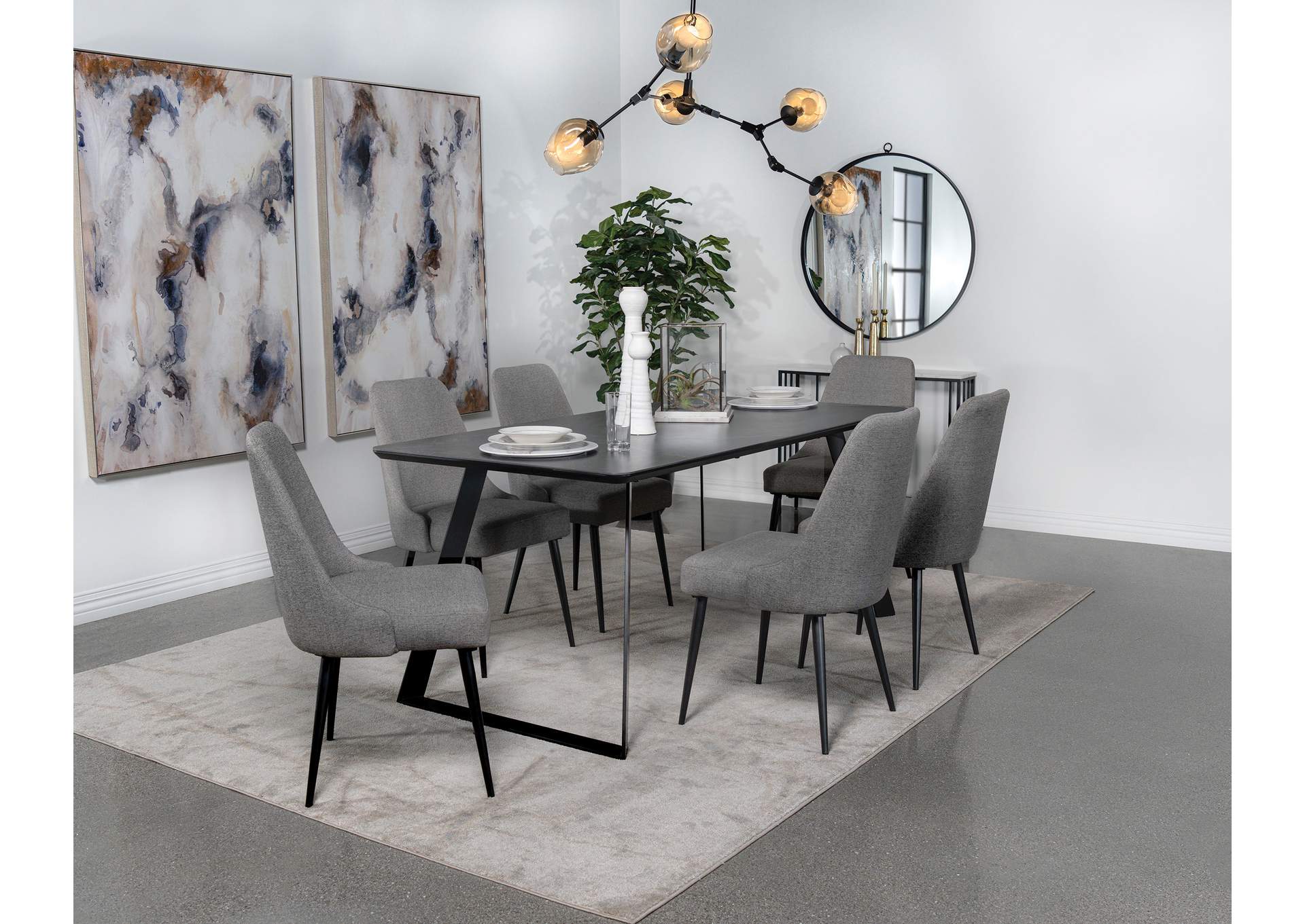 Smith 7-piece Rectangular Ceramic Top Dining Table Set Black