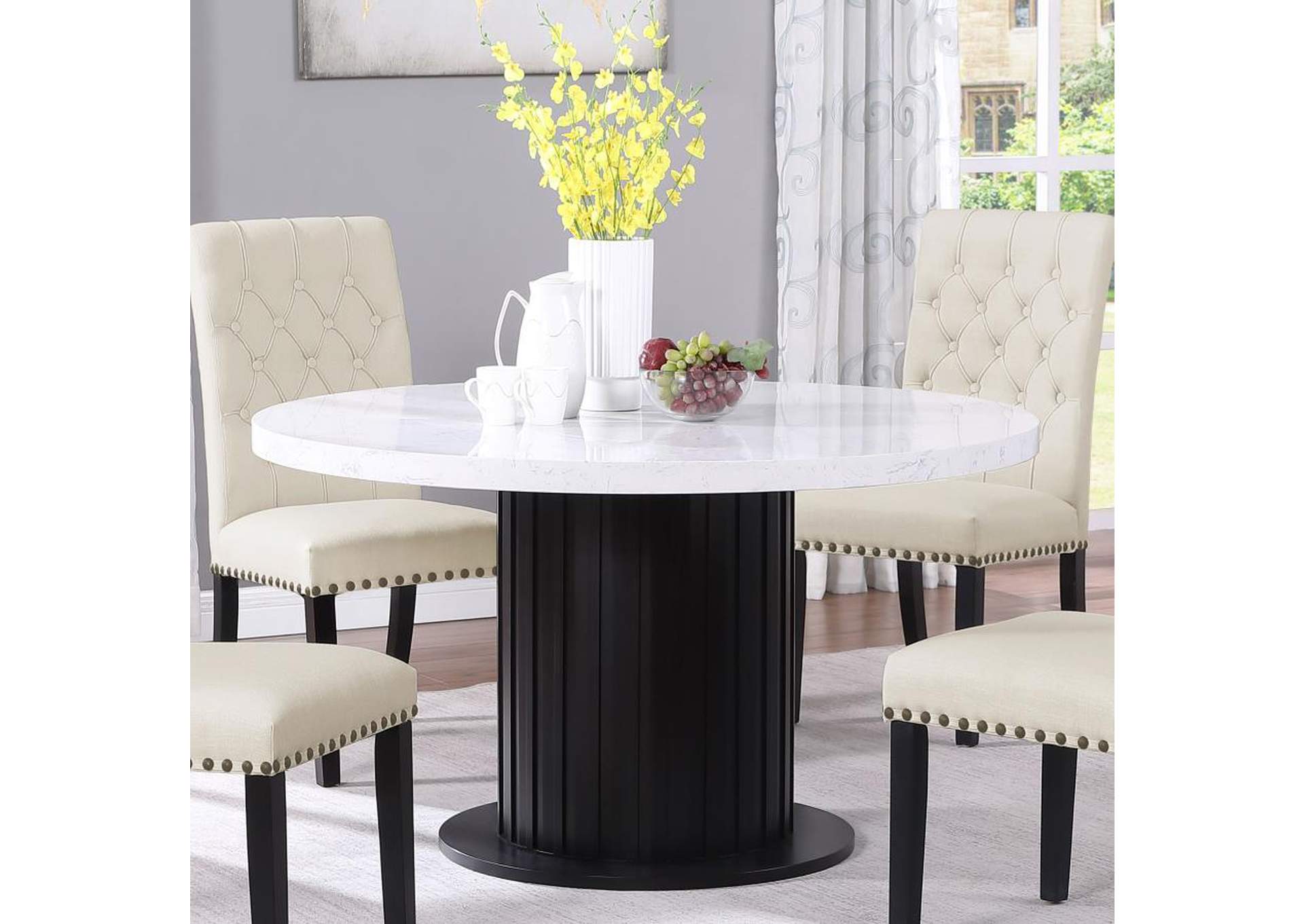 Sherry Round Dining Table Rustic Espresso and White