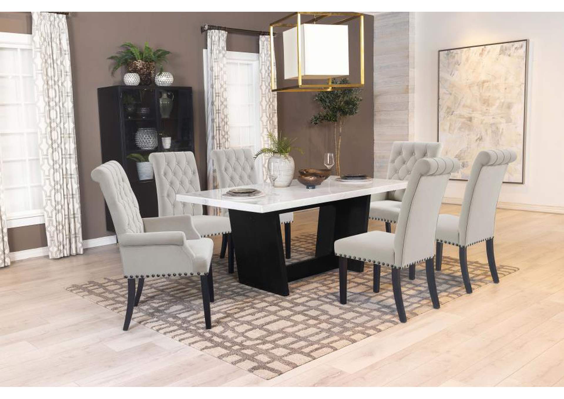 Osborne 7piece Rectangular Marble Top Dining Set Sand and White