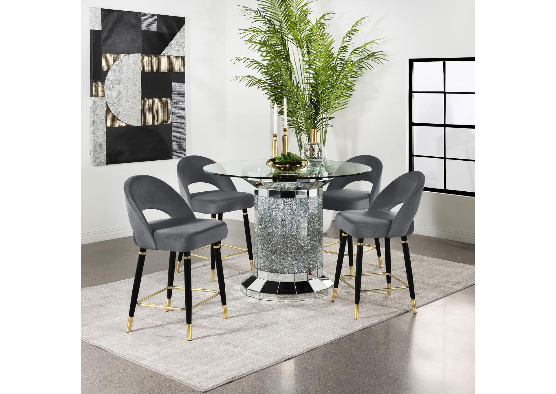 Ellie 5-piece Mirrored Counter Height Dining Table Set Grey