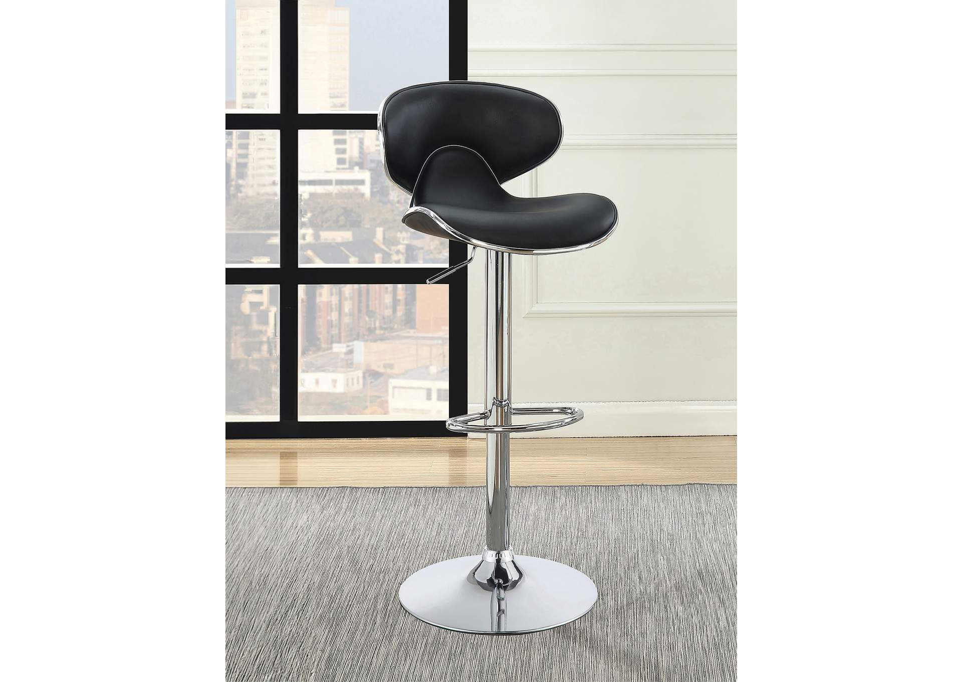 Edenton Upholstered Adjustable Height Bar Stools Black and Chrome (Set of 2)