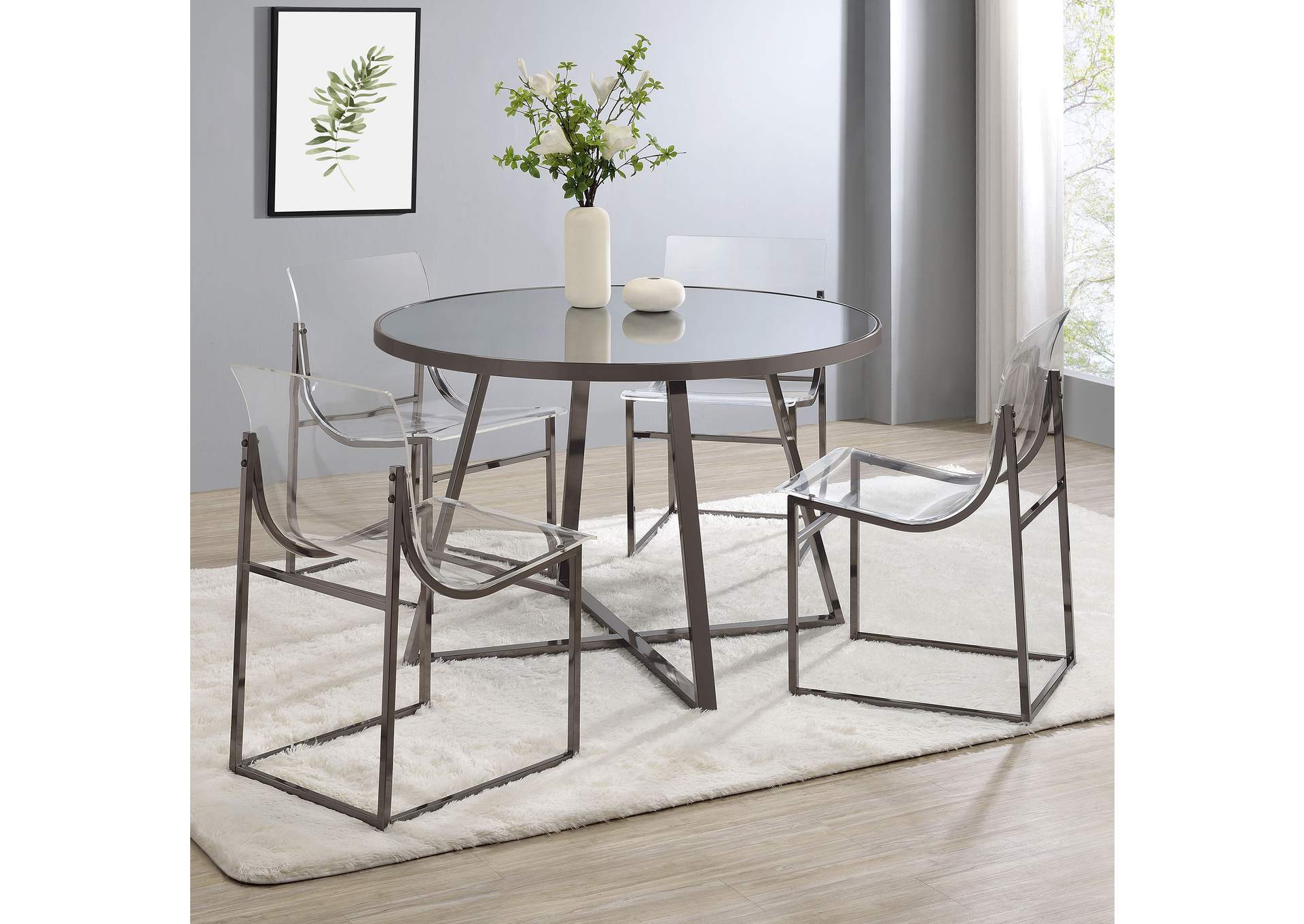 Jillian 5-piece Round Mirror Top Dining Set Black Nickel