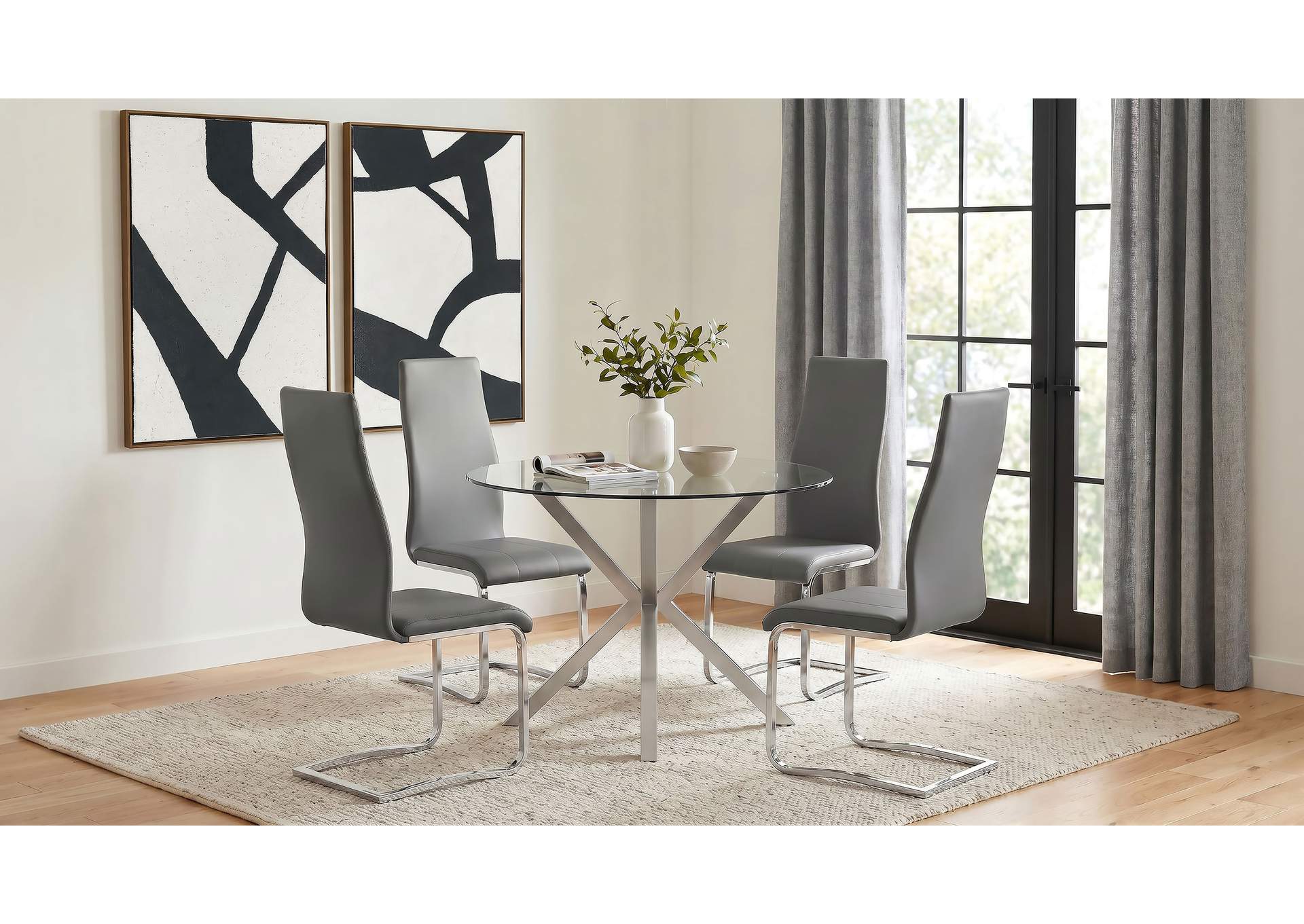 Vance Round 41-inch Glass Top Asterisk Dining Table Chrome image 8