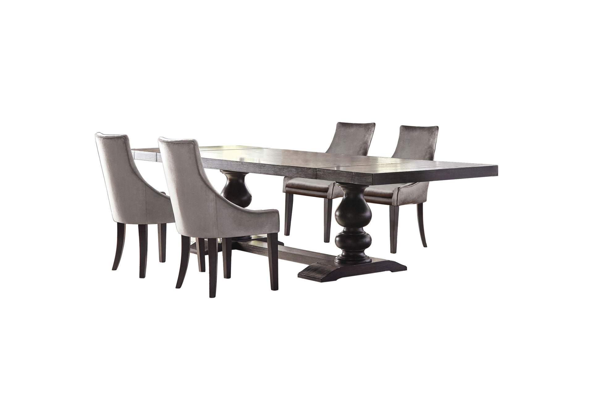 Phelps Rectangular Trestle Dining Set Antique Noir and Grey