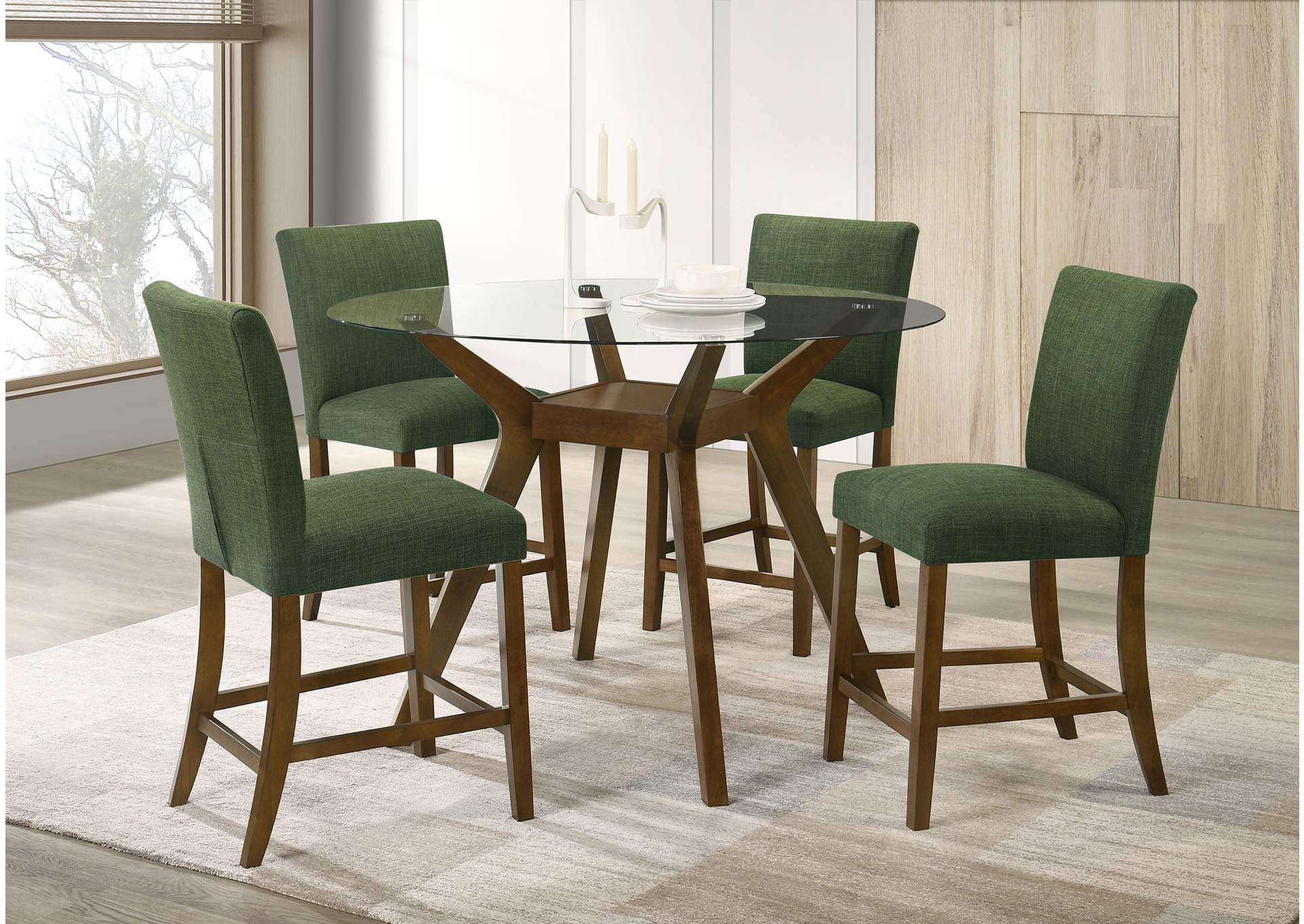 Paxton 5-piece Round Glass Top Counter Height Dining Set Green image 1