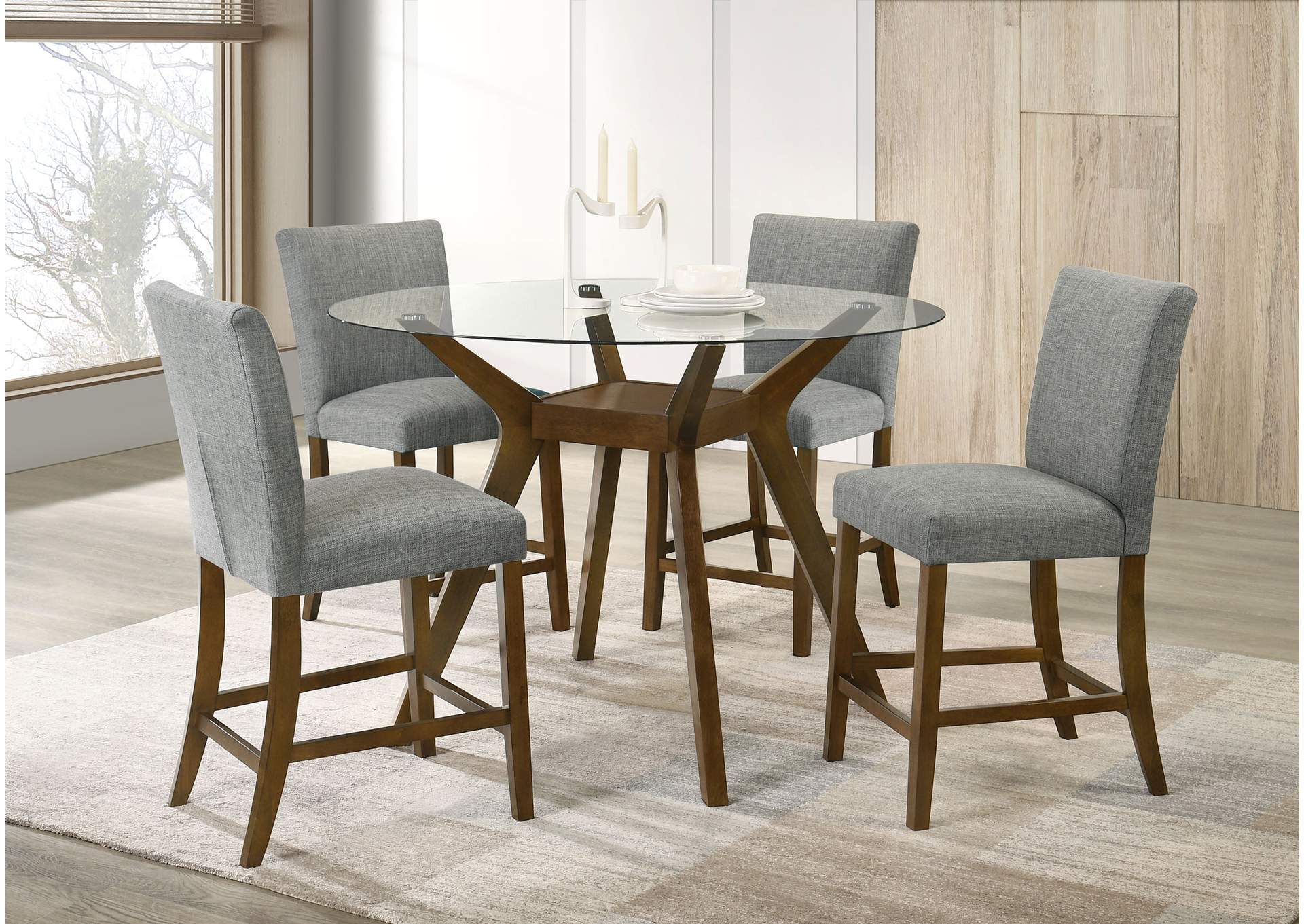 Paxton 5-piece Round Glass Top Counter Height Dining Set Grey image 1