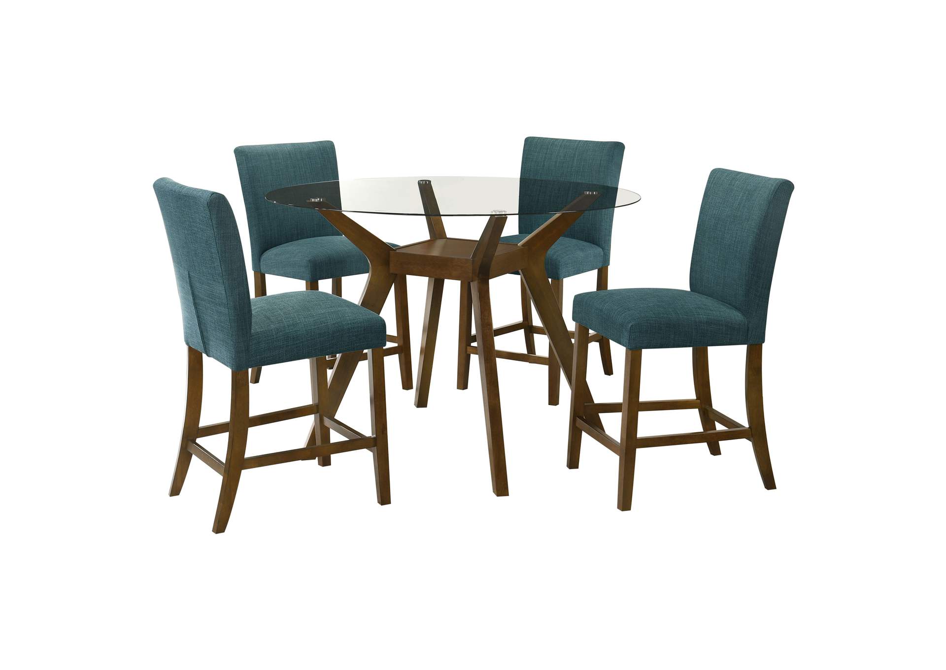 Paxton 5-piece Round Glass Top Counter Height Dining Set Teal Blue image 3