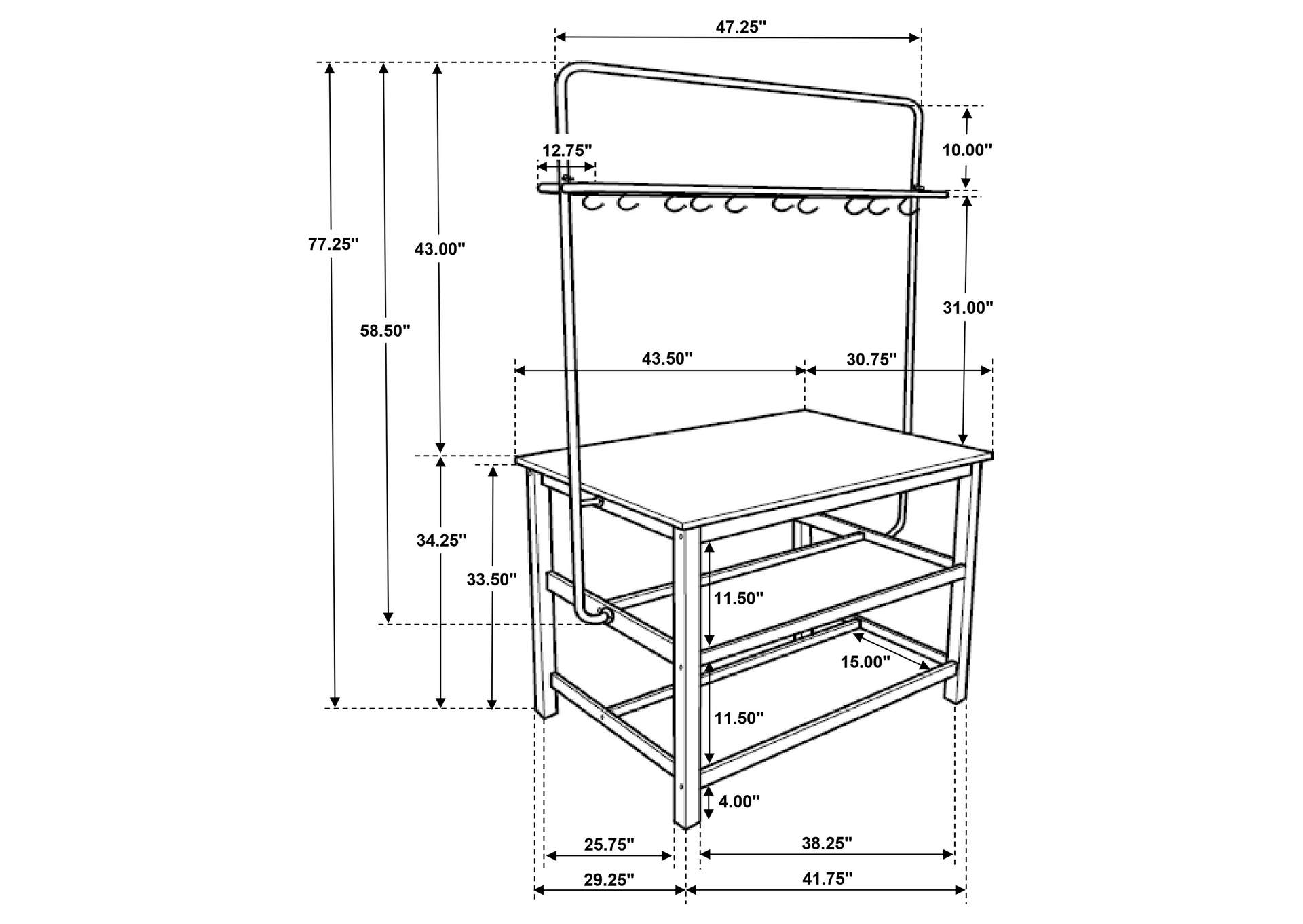 Edgeworth Kitchen Island Counter Table with Pot Rack White