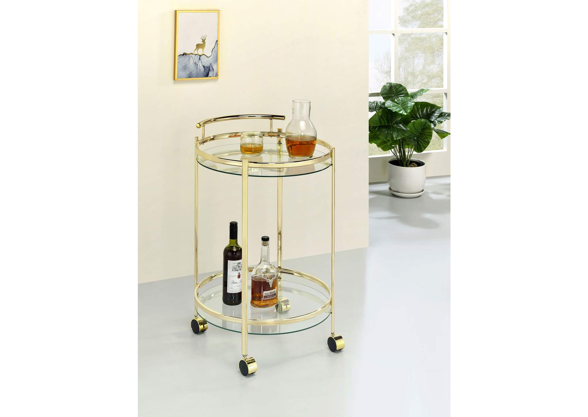 Chrissy Round Glass Bar Cart Brass