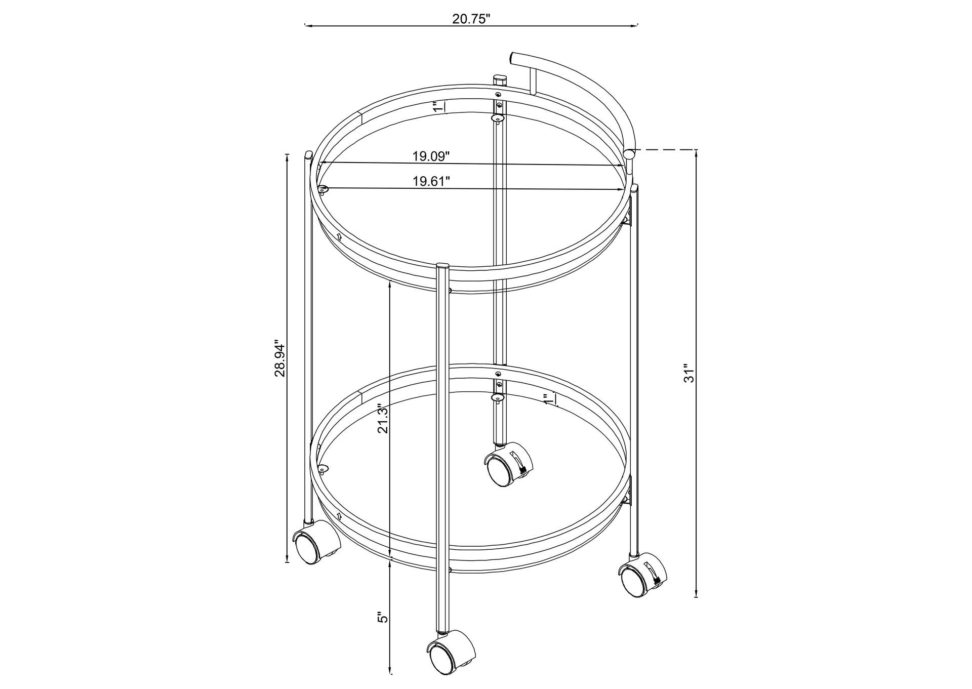 Chrissy Round Glass Bar Cart Brass