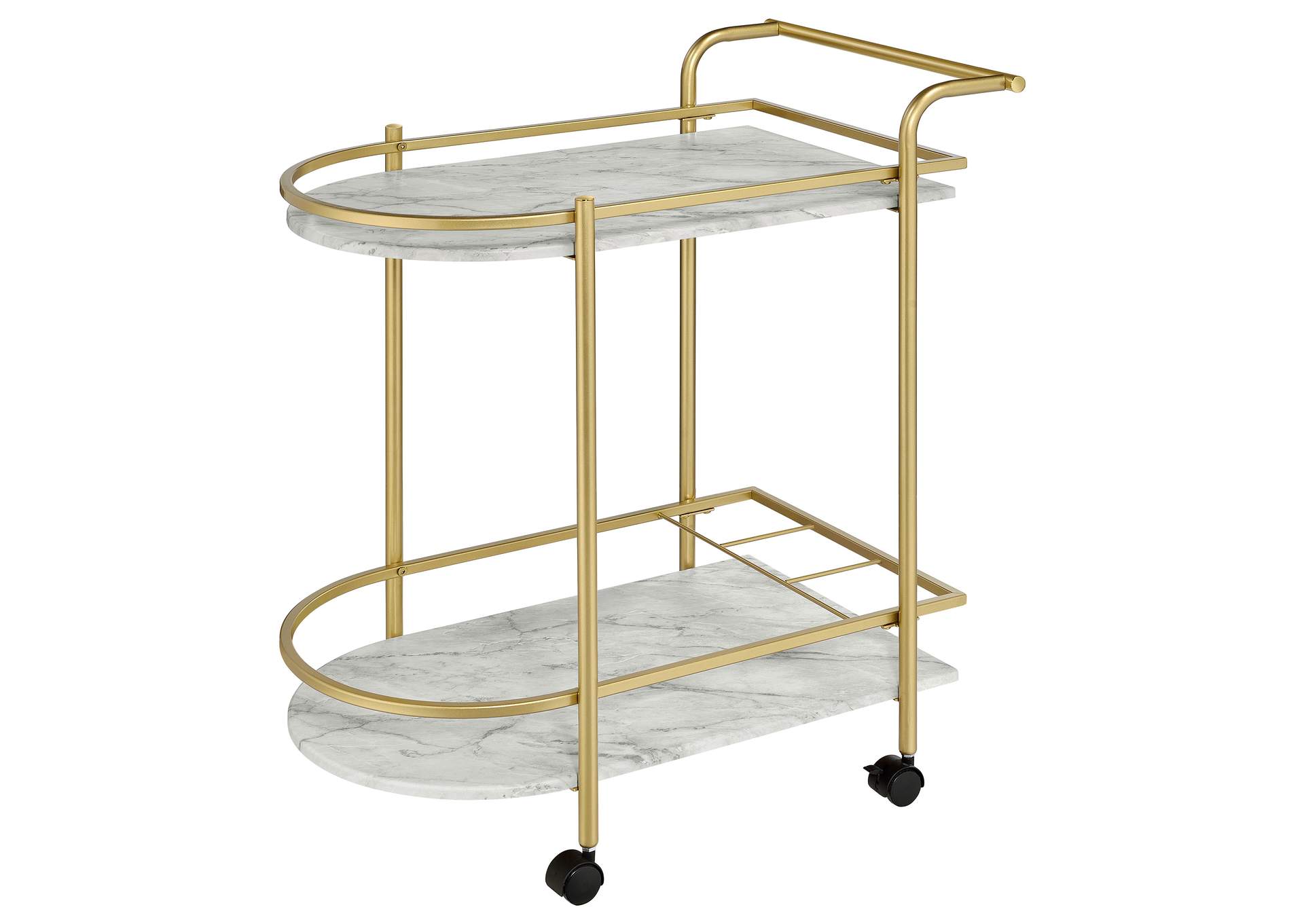Desiree 2-tier Faux Marble Shelf Metal Bar Cart Gold
