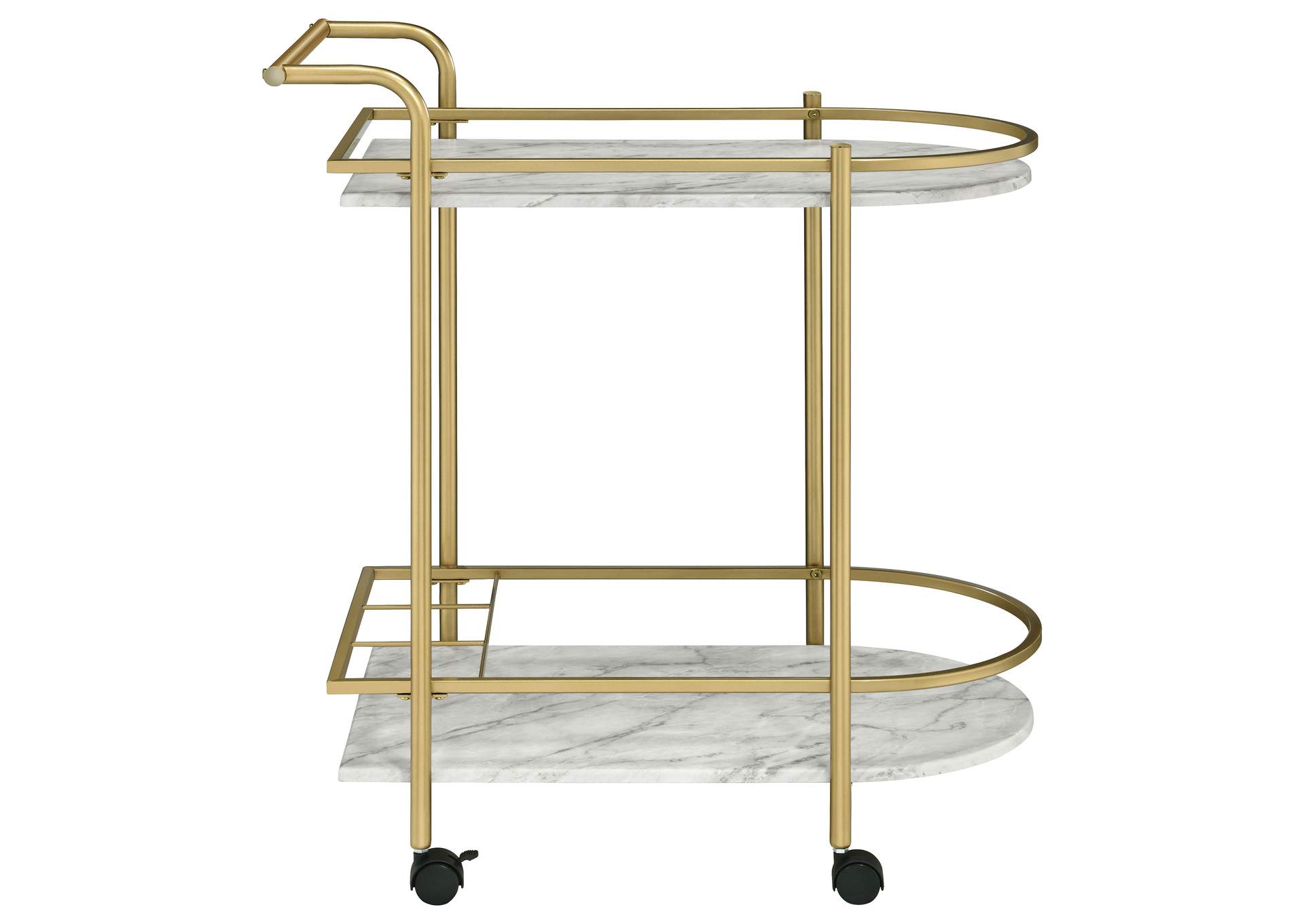 Desiree 2-tier Faux Marble Shelf Metal Bar Cart Gold