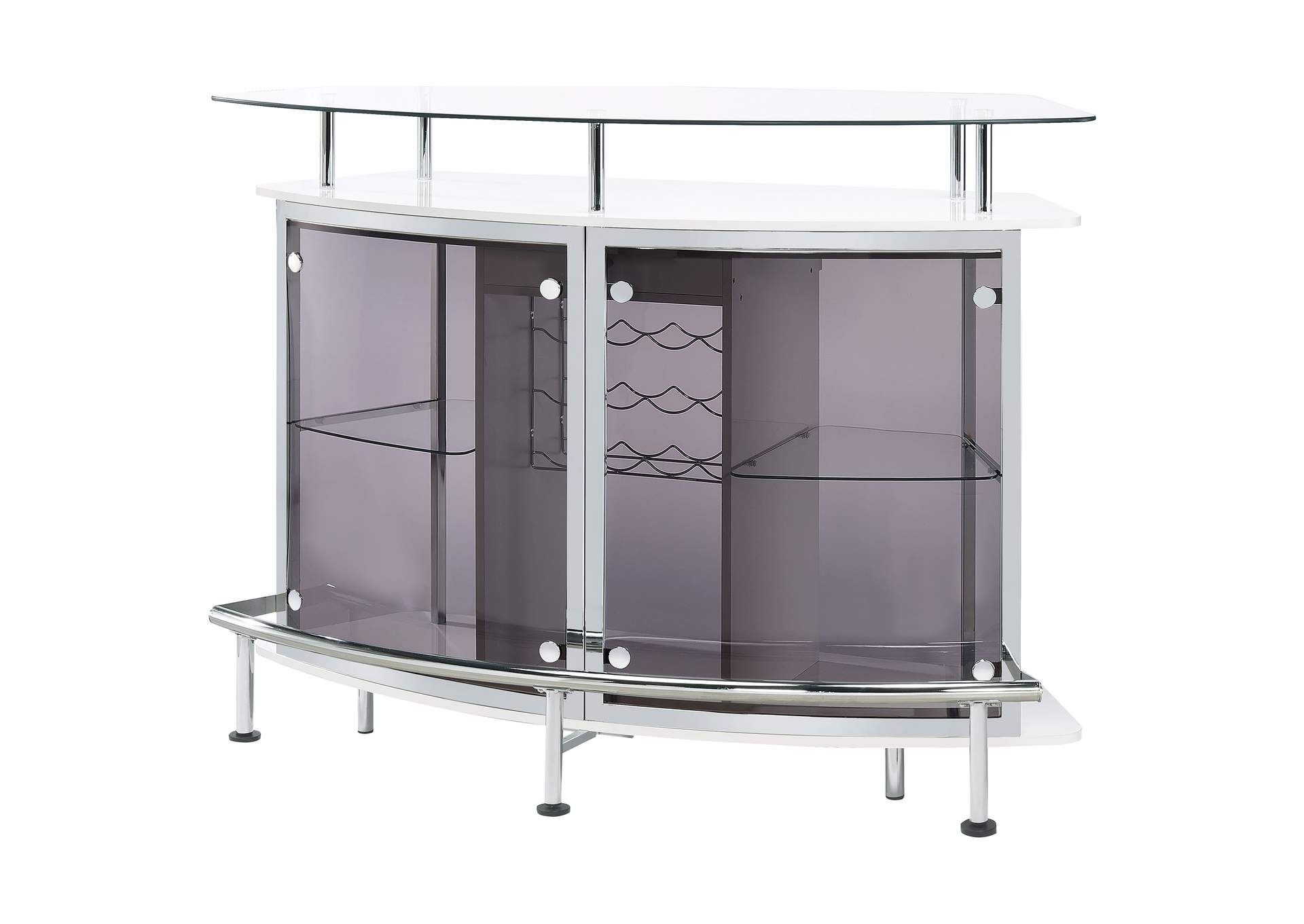 Gideon Crescent Shaped Glass Top Bar Unit with Drawer