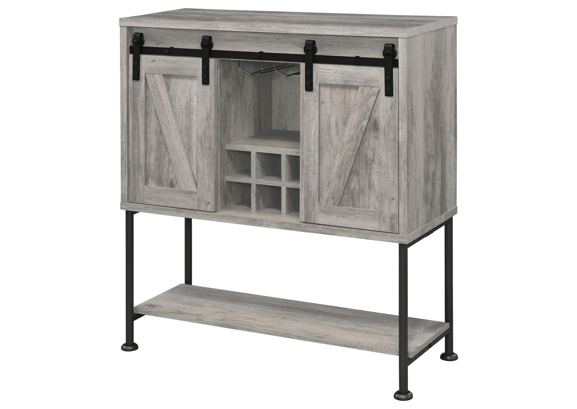 Claremont Sliding Door Bar Cabinet with Lower Shelf Grey Driftwood