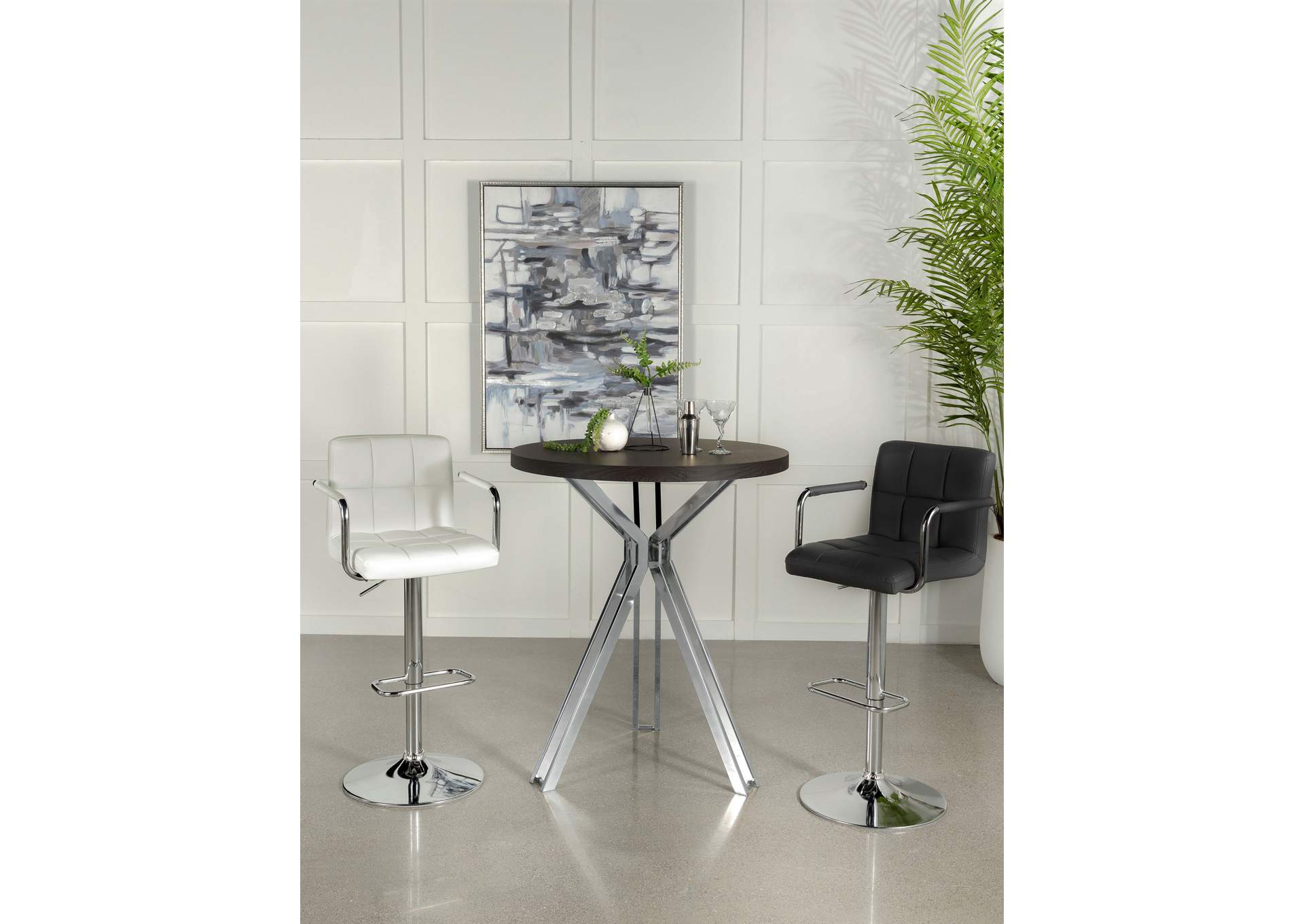 Edgerton Round Wood Top Bar Table Dark Oak and Chrome