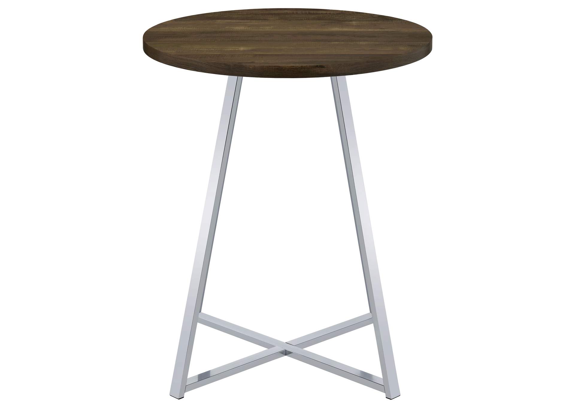 Burkhart Sled Base Round Bar Table Brown Oak and Chrome