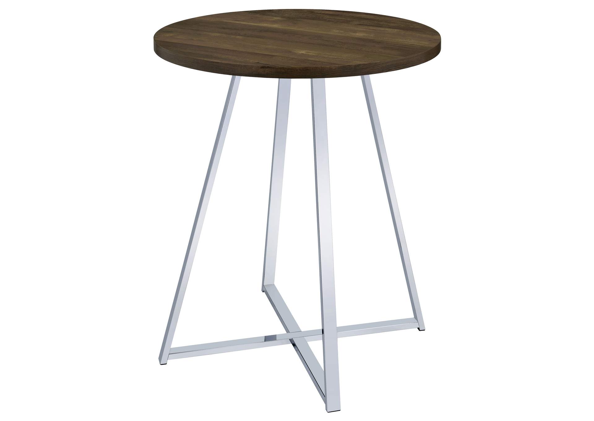 Burkhart Sled Base Round Bar Table Brown Oak and Chrome
