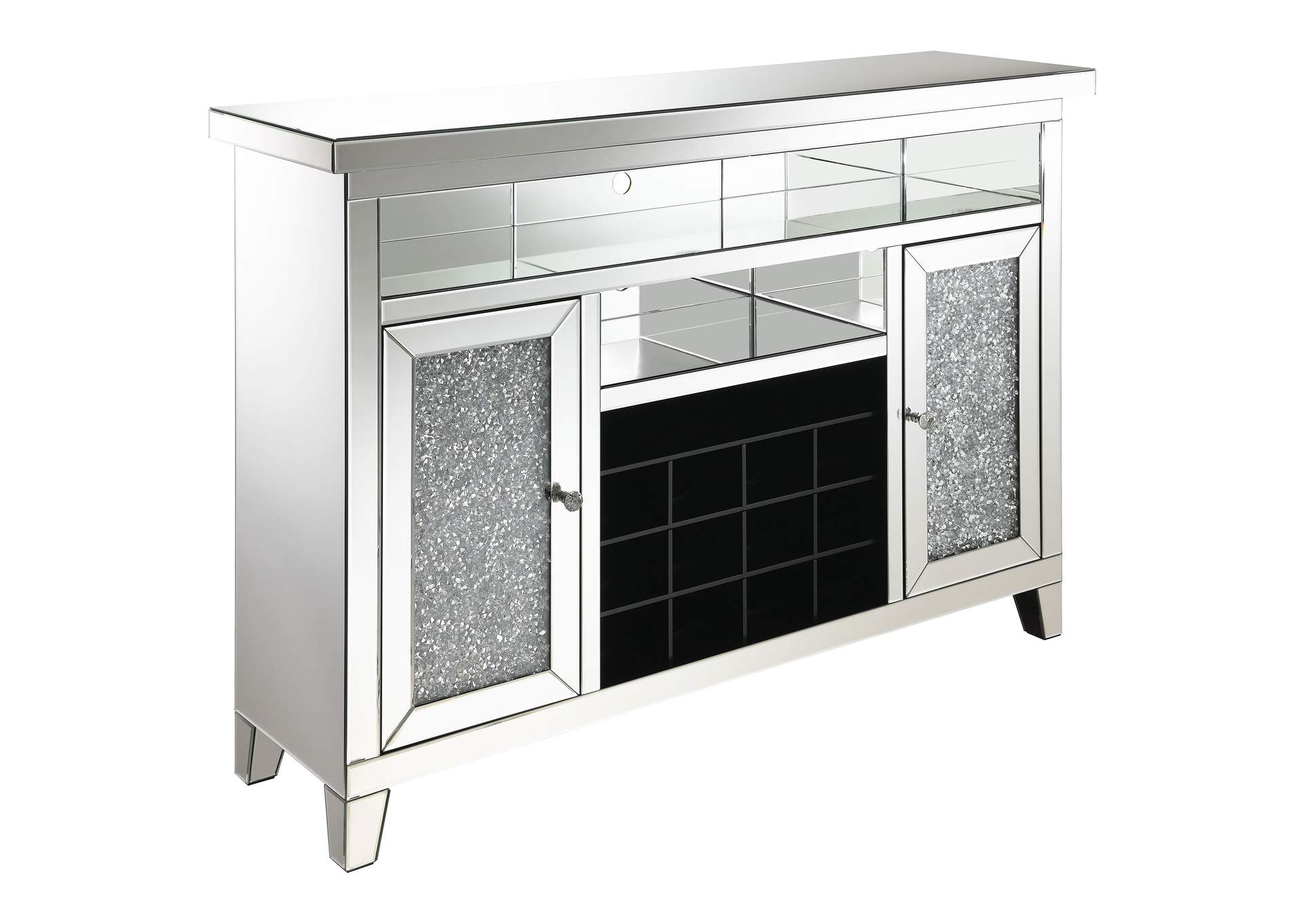 Melinda 2-door LED Mirrored Wine Storage Bar Cabinet Silver