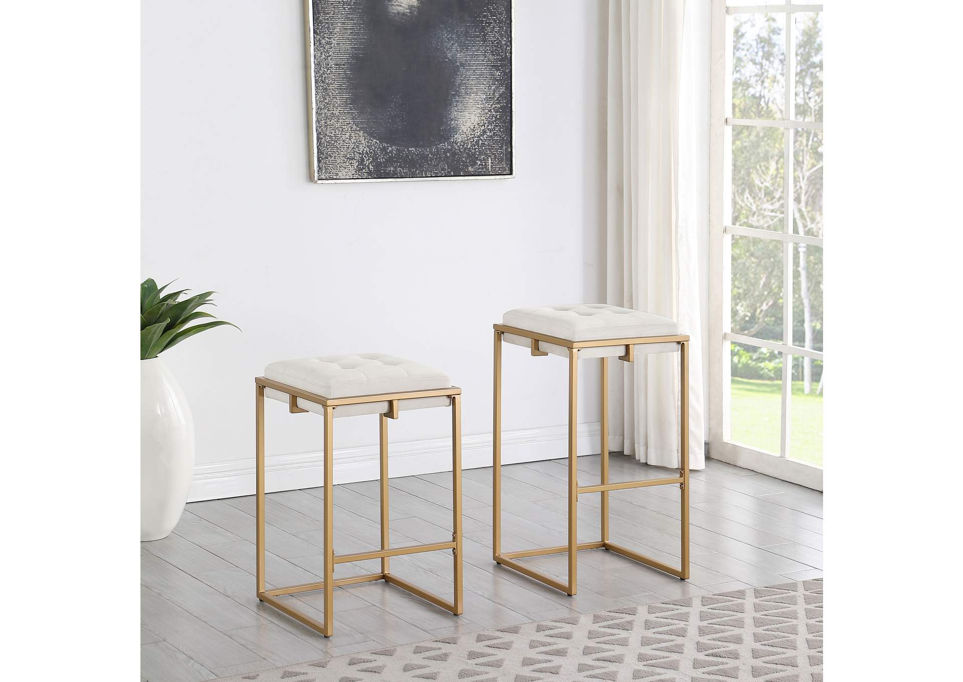 Nadia Square Padded Seat Counter Height Stool (Set of 2) Beige and Gold