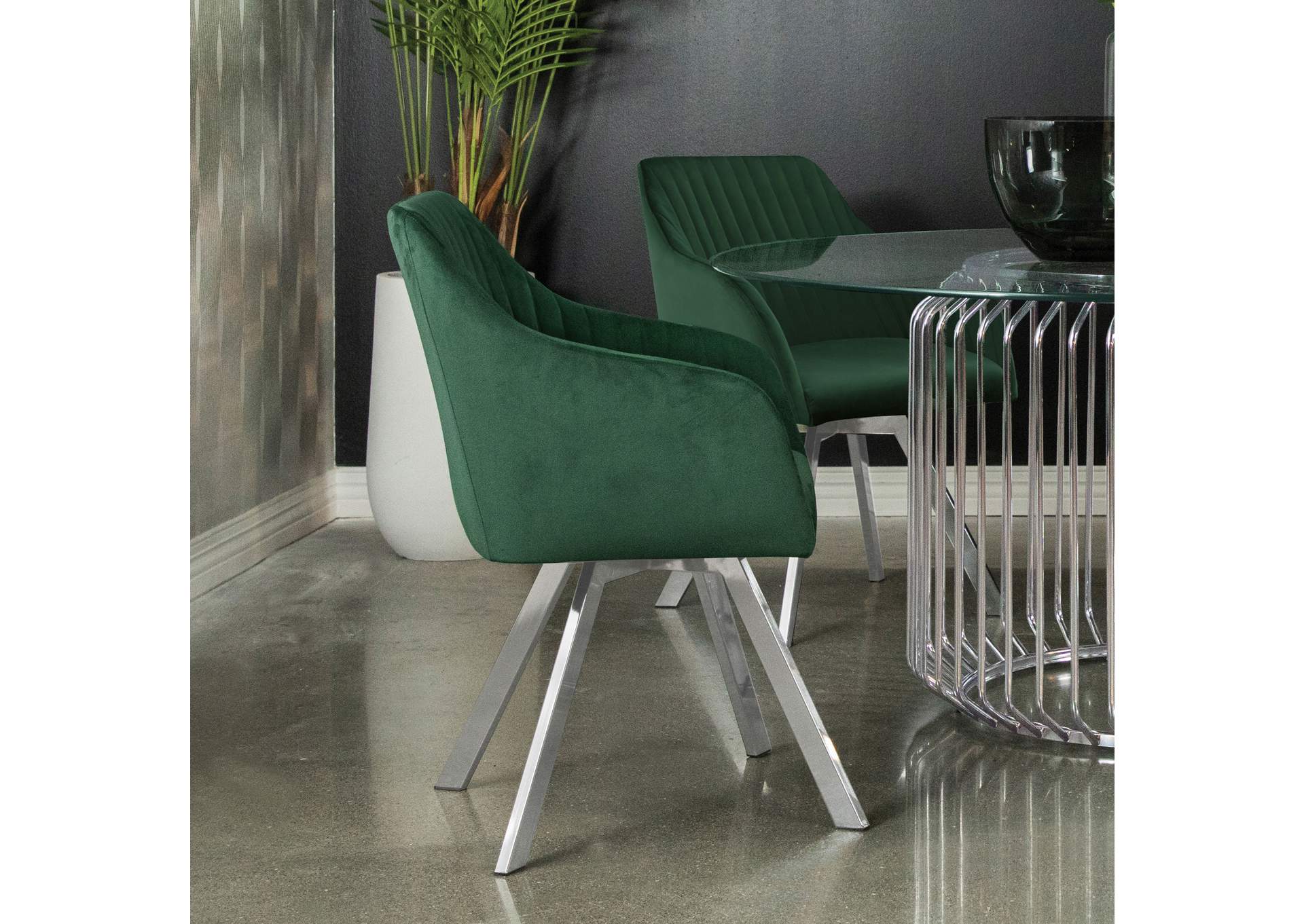 Arika Velvet Upholstered Swivel Dining Arm Chair Green
