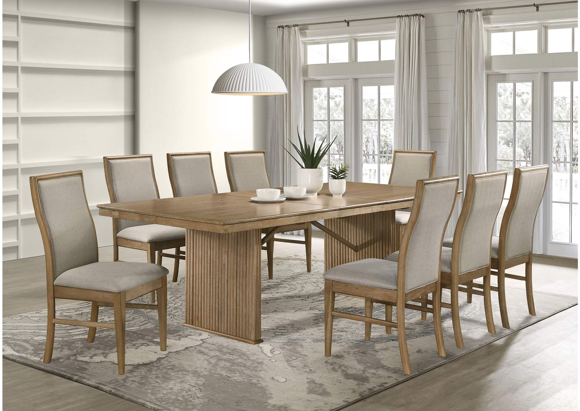 Adina Wood 89-inch Extension Leaf Dining Table Distressed Light Brown