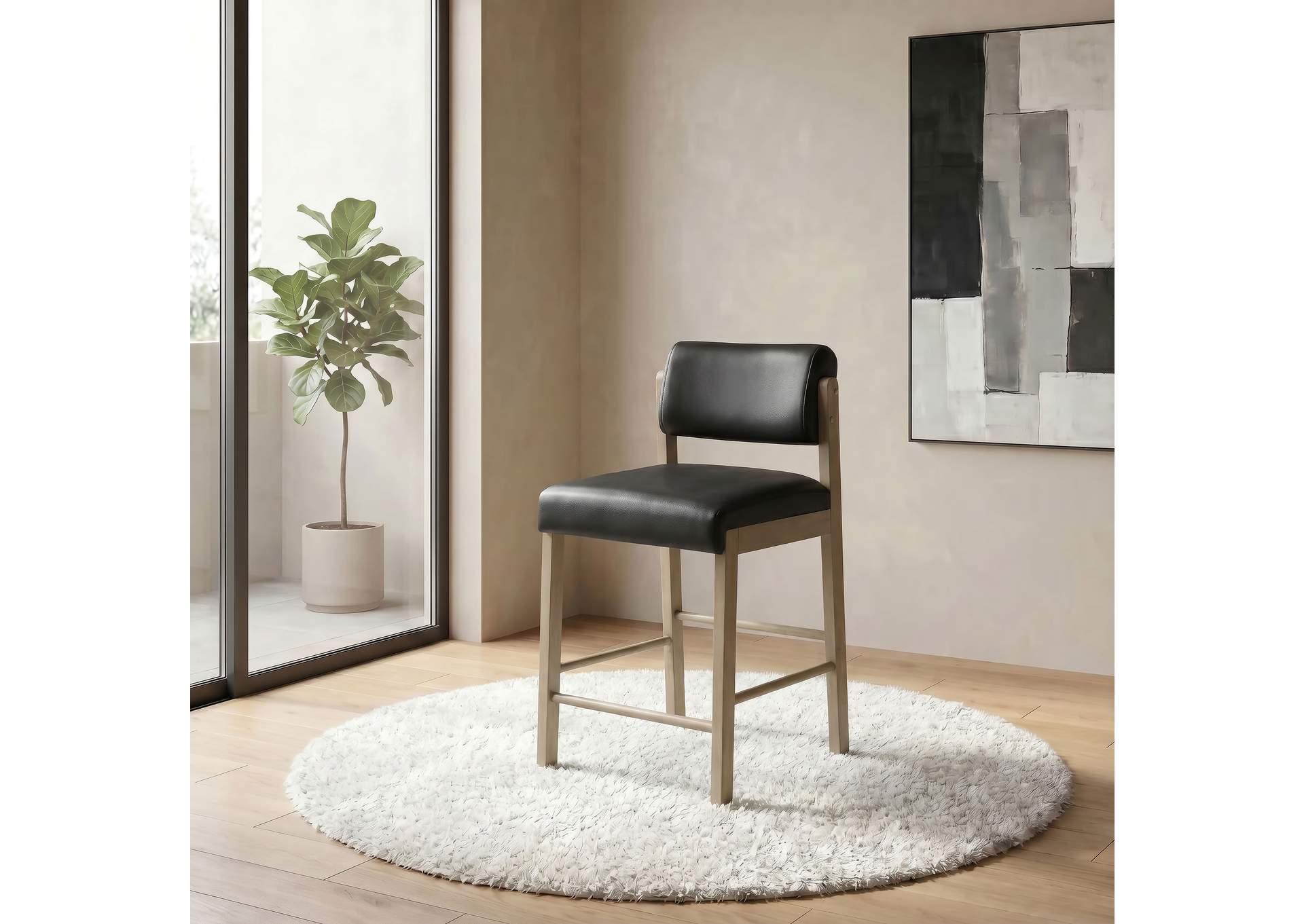 Kehoe Upholstered Counter Height Chair Black and Natural Oak (Set of 2) image 4