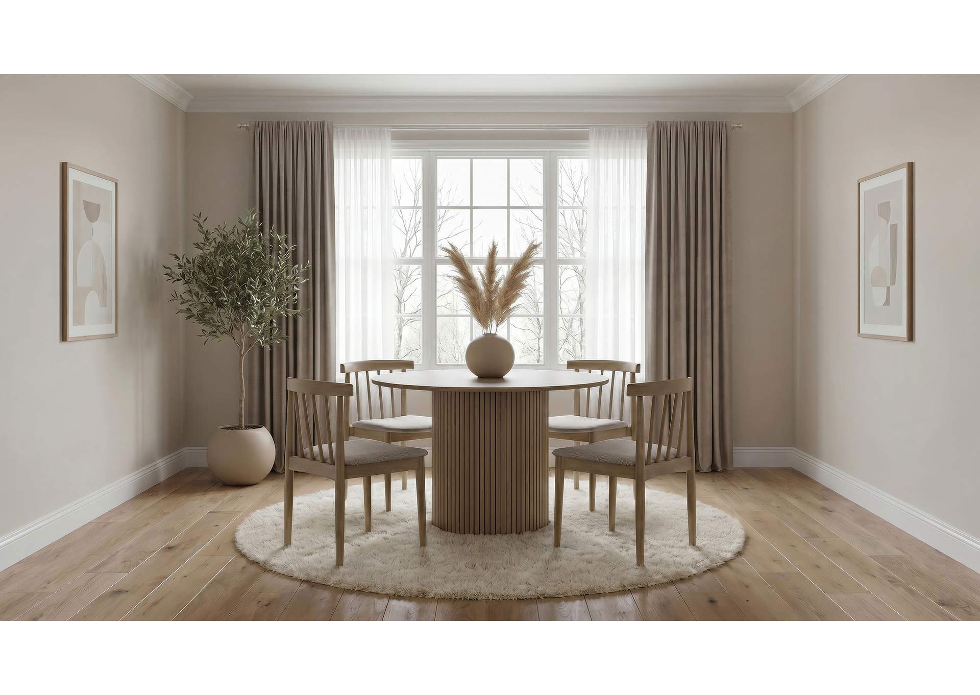 Hamlyn 5-piece Round Wood Dining Set Wheat and Natural Oak image 1