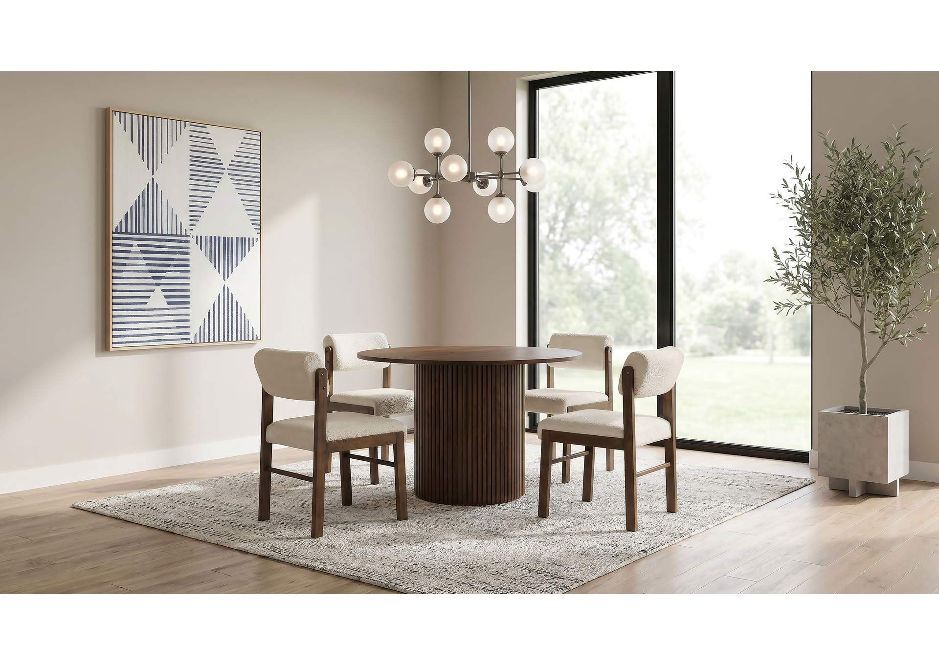 Hamlyn 5-piece Round Wood Dining Set Cream and Walnut image 1