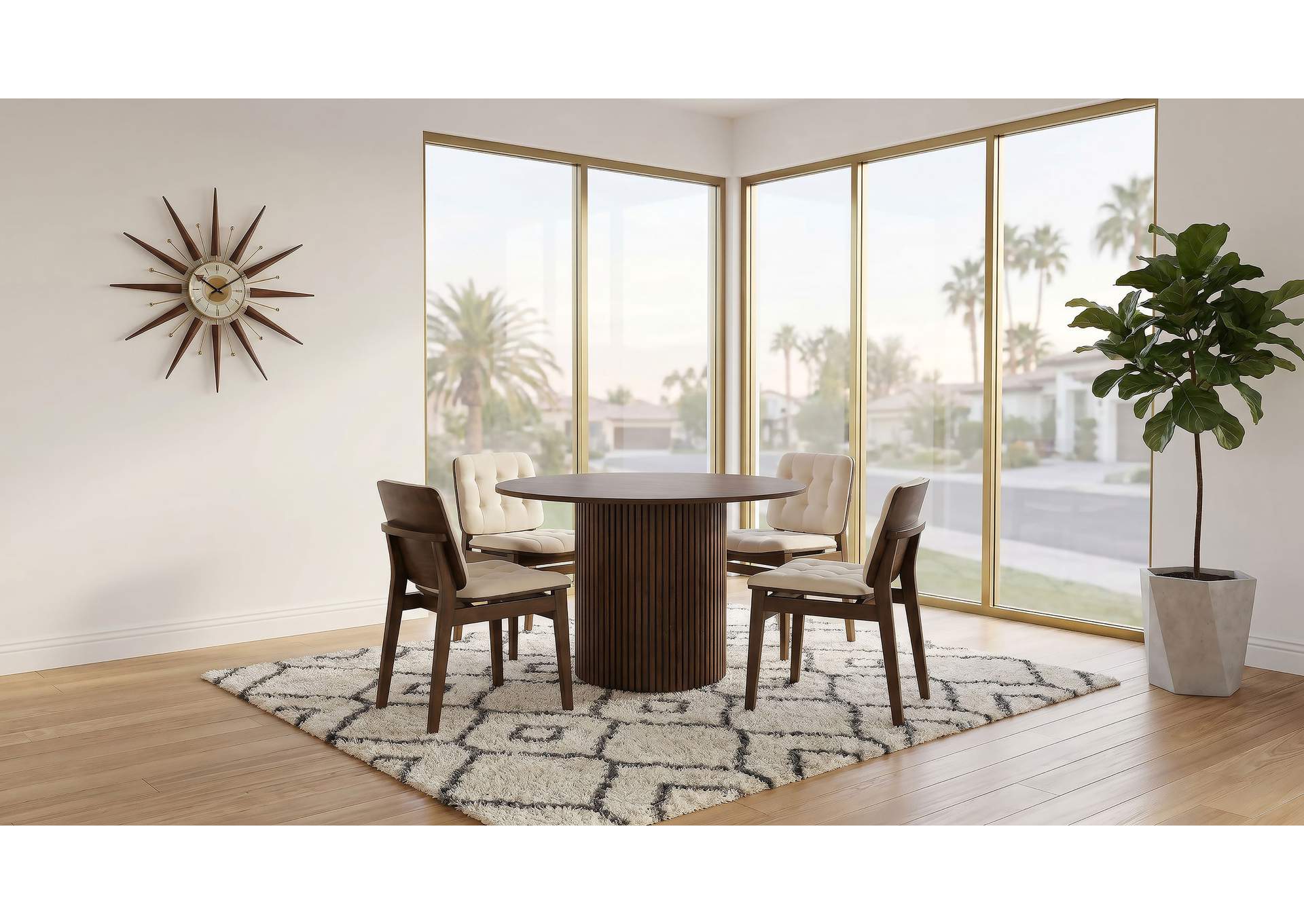 Hamlyn 5-piece Round Wood Dining Set Cream and Walnut image 1