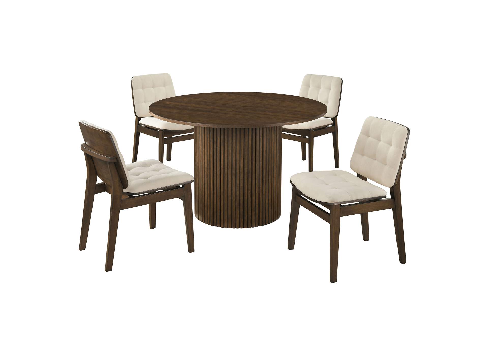 Hamlyn 5-piece Round Wood Dining Set Cream and Walnut image 1