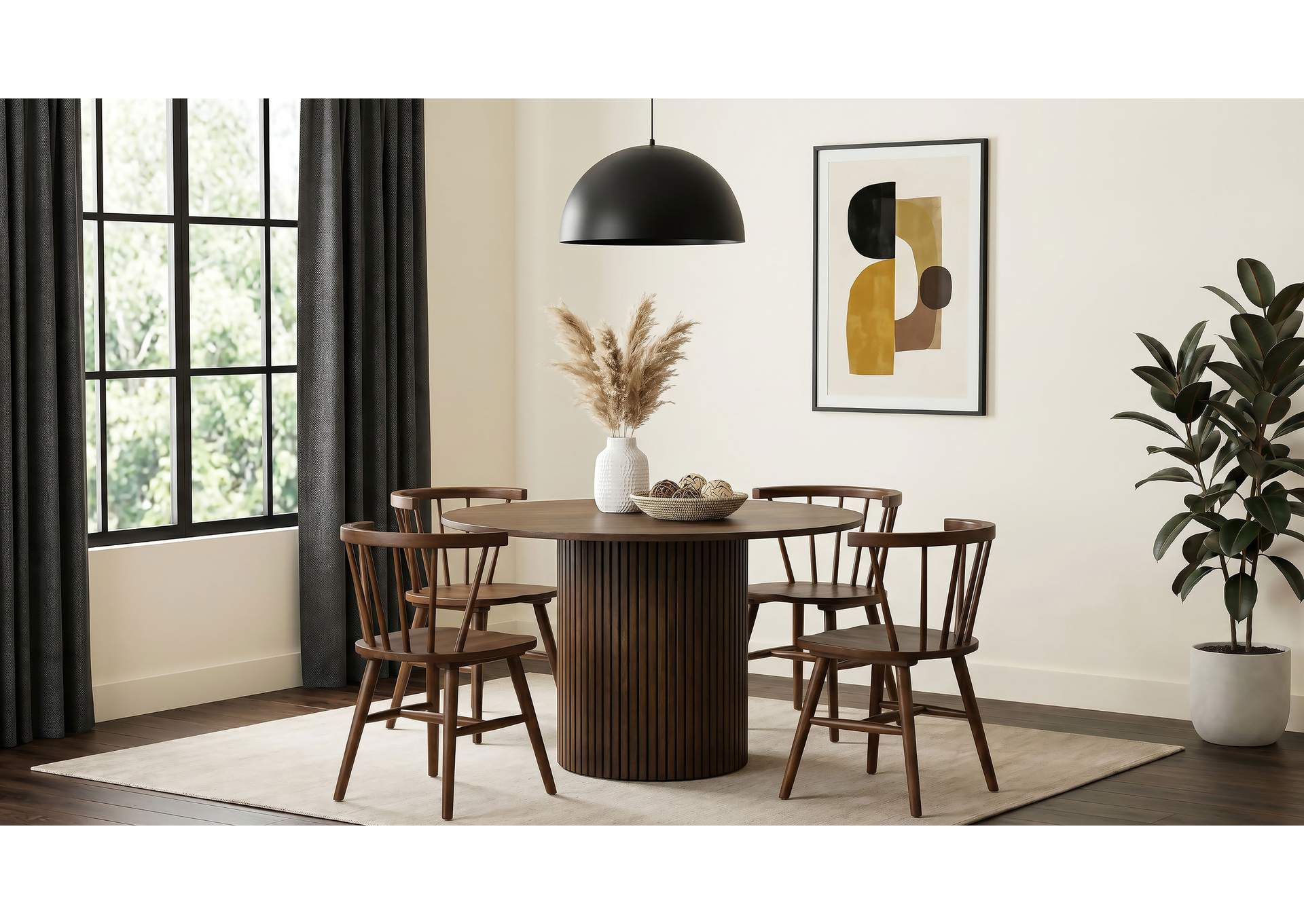Hamlyn 5-piece Round Wood Dining Set Walnut image 1