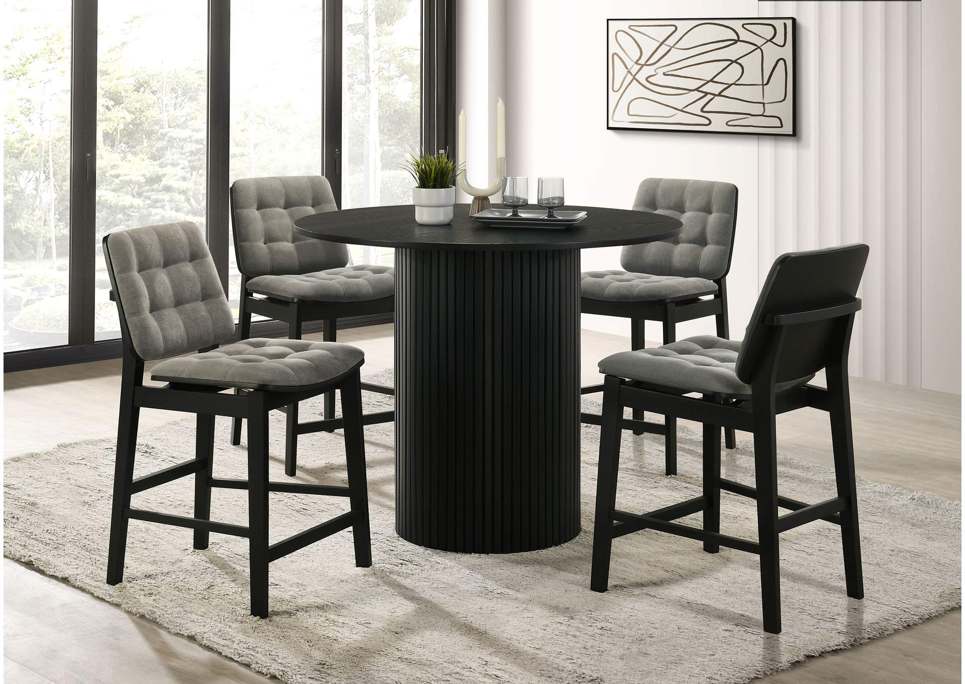Hamlyn 5-piece Round Wood Counter Height Dining Set Grey and Black image 1