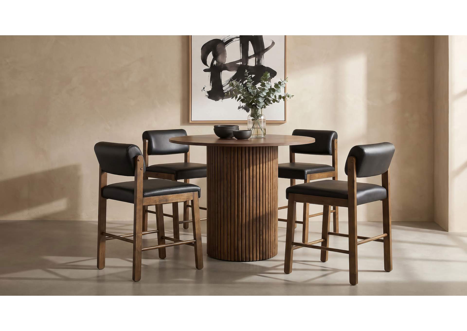 Hamlyn 5-piece Round Wood Counter Height Dining Set Black and Walnut image 1